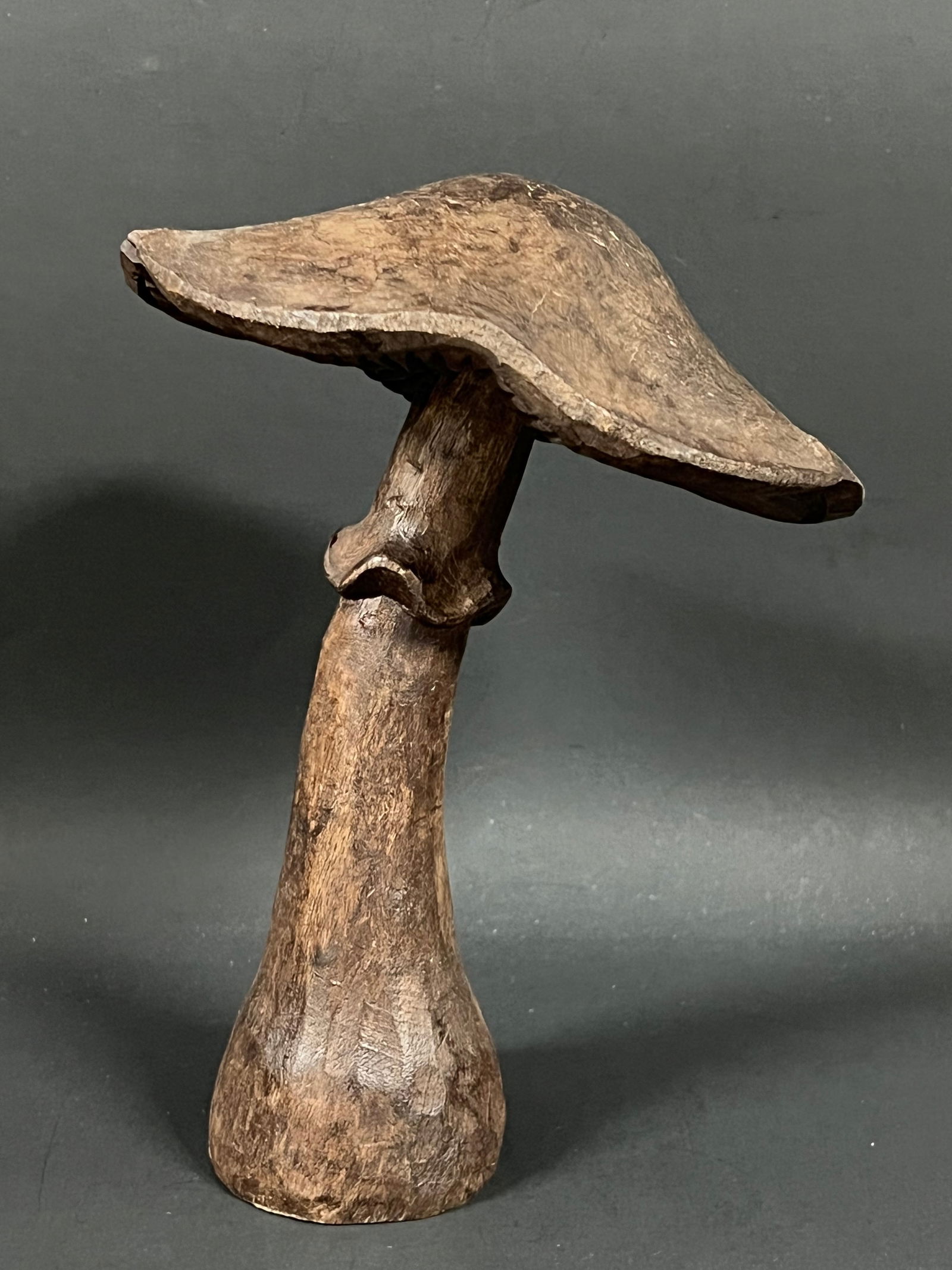Carved Wood Mushroom Sculpture: Folk Art Carved Wood Cactus Sculpture. The dimension is 12 inches high x 9 inches wide. Please be aware that some of the items are vintage, secondhand, old ages, antiques and may have a defects or