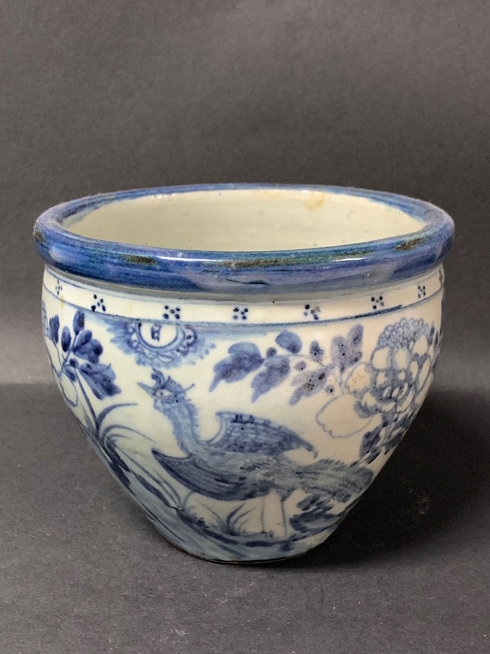 Porcelain Blue and White Incense Burner: Chinese Art Blue and White Incense Burner. The dimension is 5 inches high x 6 inches wide. Please be aware that some of the items are vintage, secondhand, old ages, antiques and may have a defects or