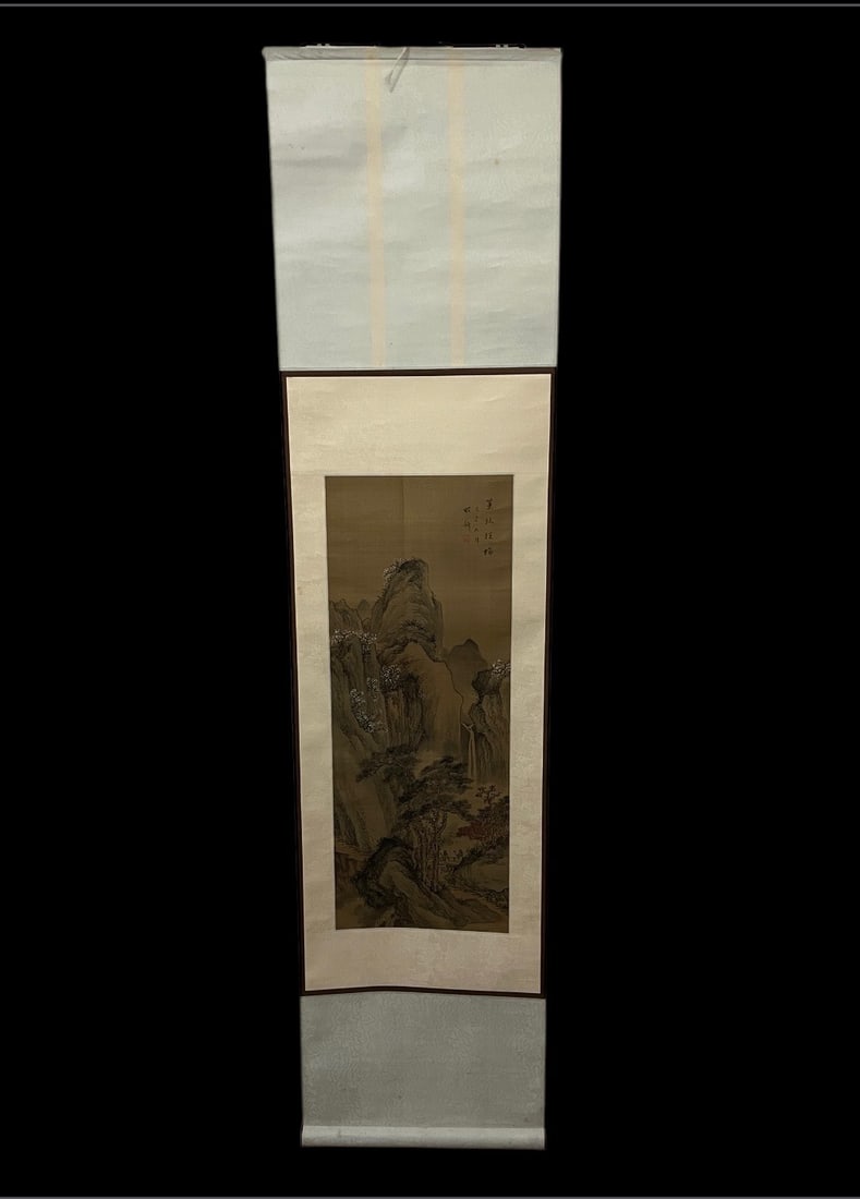 Chinese Art Scroll Painting: Chinese Art Scroll Painting. The dimension is 53 inches high x 13 inches wide. Please be aware that some of the items are vintage, secondhand, old ages, antiques and may have a defects or sign of ages