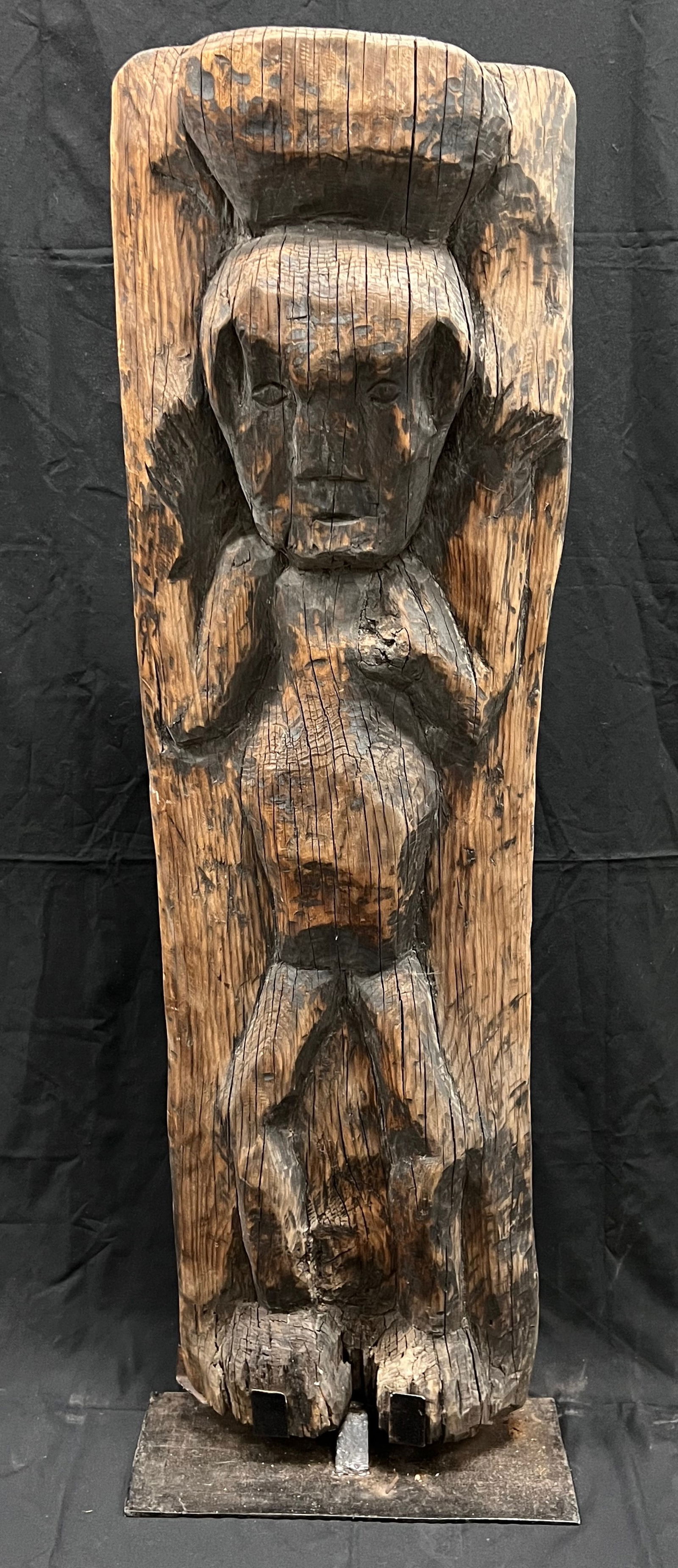 Philippine Tribal Art Ifugao Carved Wood Old Native House Panel with Display Stand: Philippine Tribal Art Ifugao Carved Wood Old Native House Panel with Display Stand. The dimension is 48 inches high x 14 inches wide. Please be aware that some of the items are vintage, secondhand, ol
