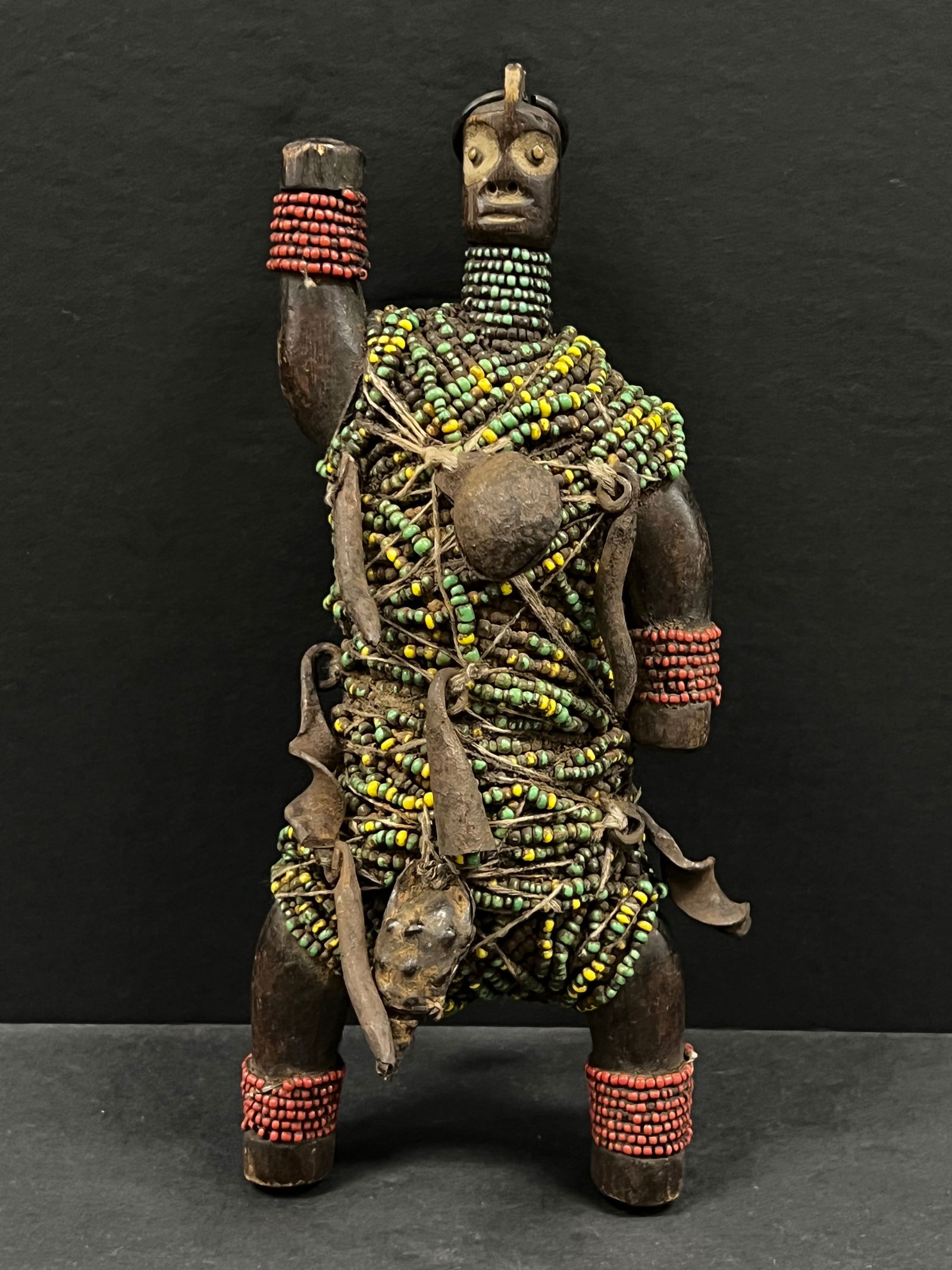 Namji Beaded Doll Statue: African Tribal Art Vintage Namji Beaded Doll Statue. The dimension is 7.5 inches high x 4 inches wide. Please be aware that some of the items are vintage, secondhand, old ages, antiques and may have a