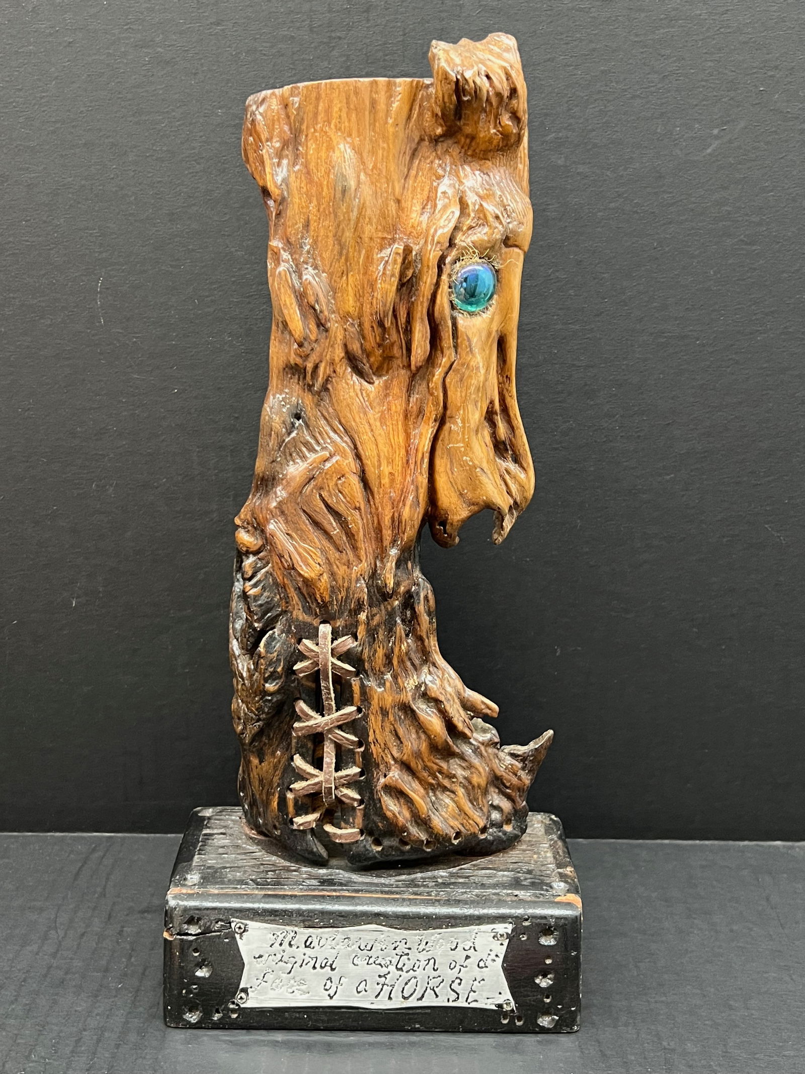 Vintage Natural Driftwood Horse Sculpture: Vintage Natural Driftwood Horse Sculpture. The dimension is 15 inches high x 6.5 inches wide. Please be aware that some of the items are vintage, secondhand, old ages, antiques and may have a defects