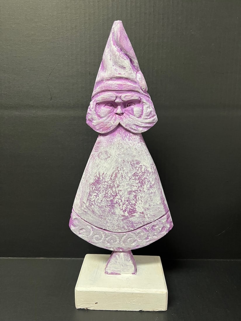 Folk Art Carved Wood Christmas Tree Sculpture: Folk Art Carved Wood Christmas Tree Sculpture. The dimension is 16.5 inches high x 6.5 inches wide. Please be aware that some of the items are vintage, secondhand, old ages, antiques and may have a de