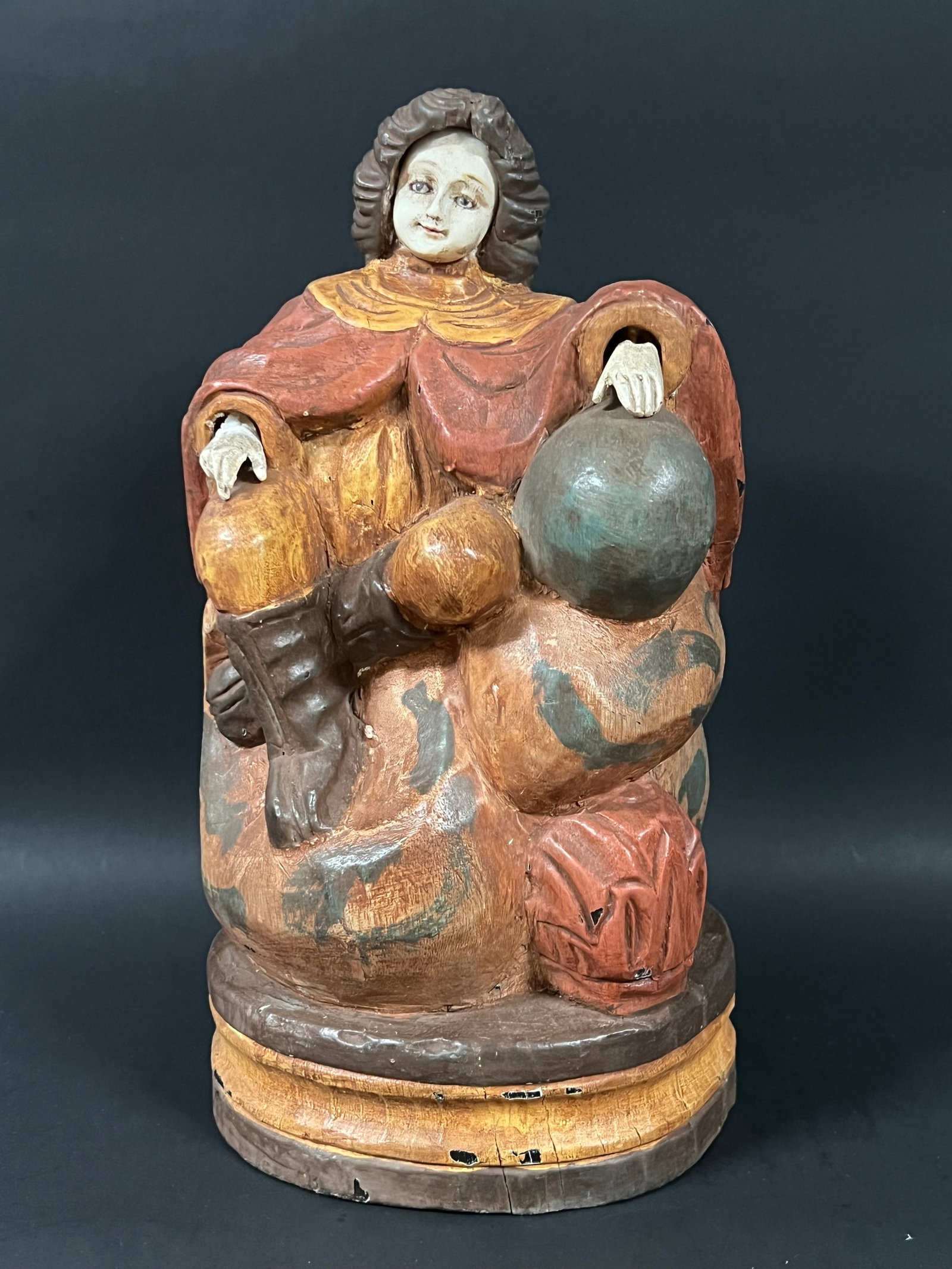 Carved Wood Sto. Nino: Religious Art Carved Wood Santo Nino Sculpture. The dimension is 12 inches high x 6 inches wide. Please be aware that some of the items are vintage, secondhand, old ages, antiques and may have a defec