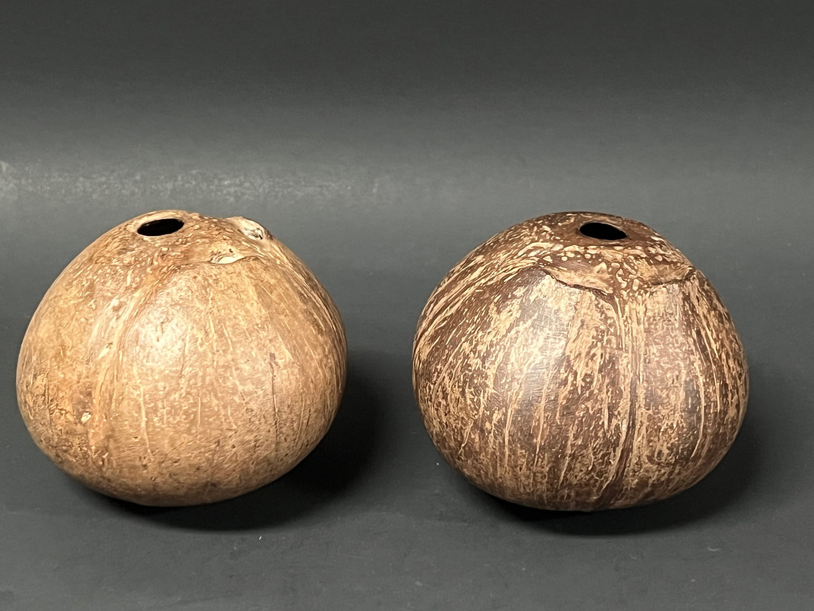 Vintage Natural Whole Coconut Shell Sculpture 2 Pcs.: Vintage Natural Whole Coconut Shell Sculpture 2 Pcs.. The dimension is 3 inches high x 4 inches wide. Please be aware that some of the items are vintage, secondhand, old ages, antiques and may have a