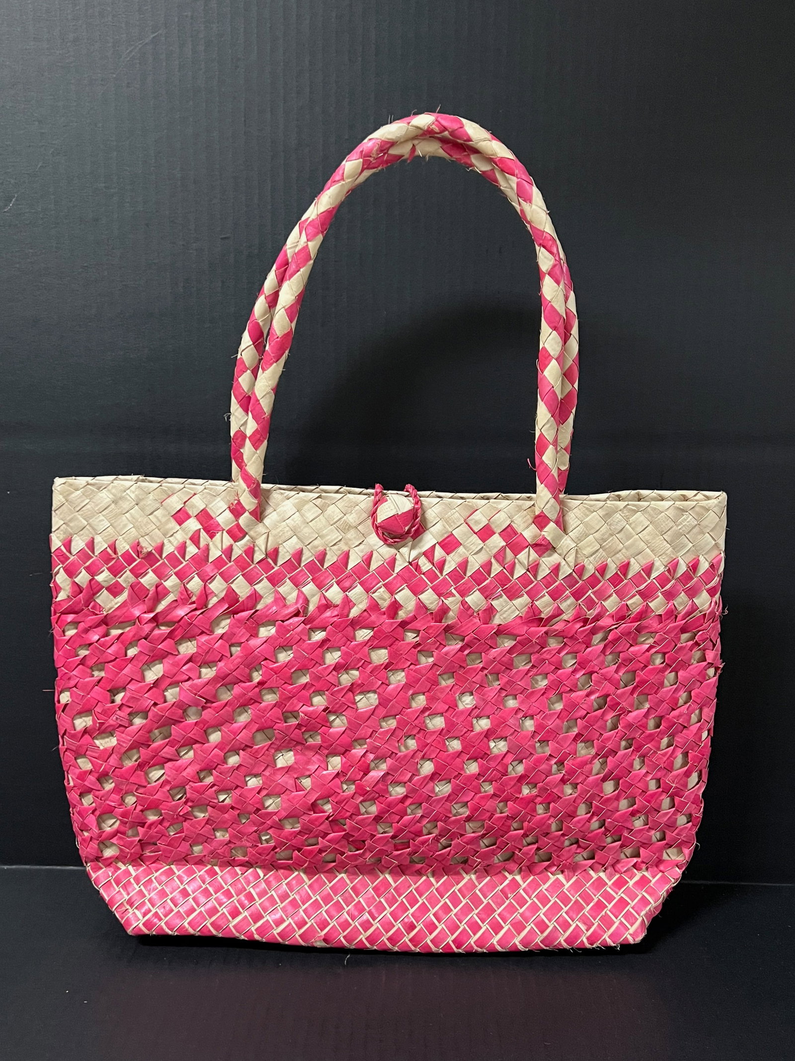Handwoven Dried Pandan Leaves Handbag: Handwoven Dried Pandan Leaves Handbag. The dimension is 18 inches high x 13 inches wide. Please be aware that some of the items are vintage, secondhand, old ages, antiques and may have a defects or