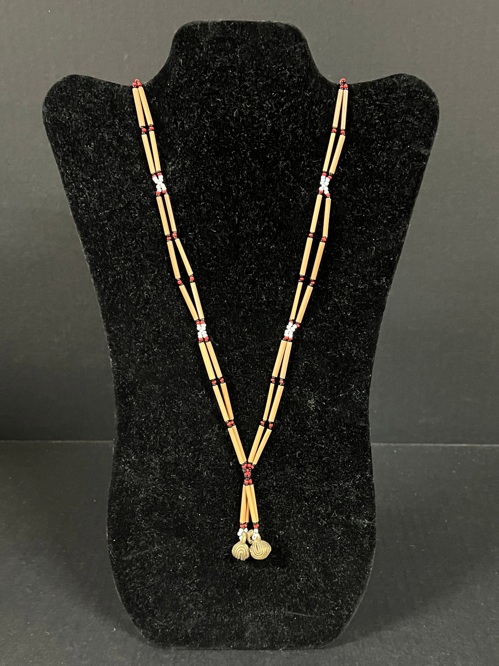 Philippine Tribal Art T'boli Ethnic Bamboo and Bells Necklace: Philippine Tribal Art T'boli Ethnic Bamboo and Bells Necklace. The dimension is 16 inches round. Please be aware that some of the items are vintage, secondhand, old ages, antiques and may have a