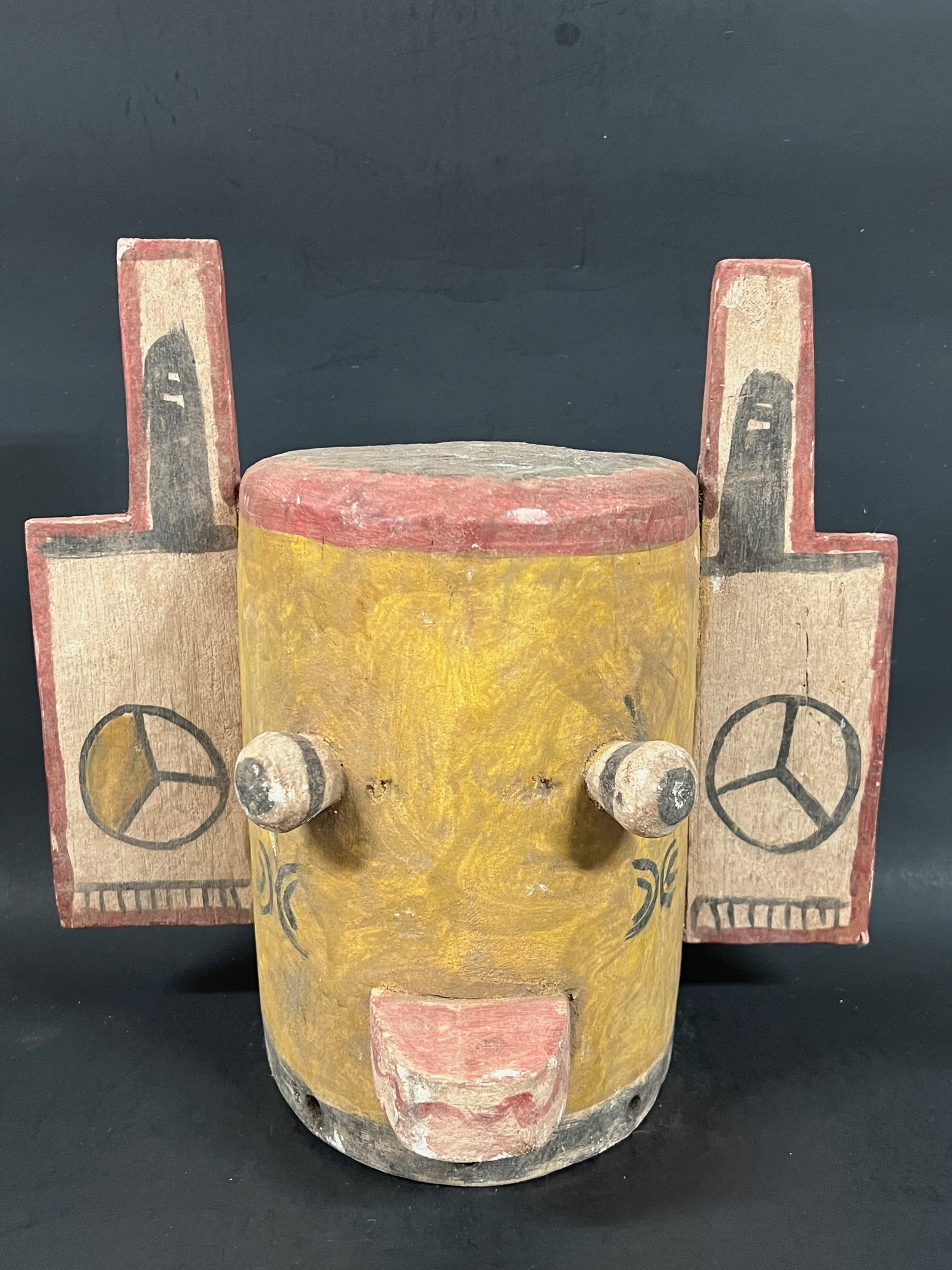 Kachina Painted Carved Wood Mask: Kachina Painted Carved Wood Mask. The dimension is 11.5 inches high x 12.5 inches wide. Please be aware that some of the items are vintage, secondhand, old ages, antiques and may have a defects or sig