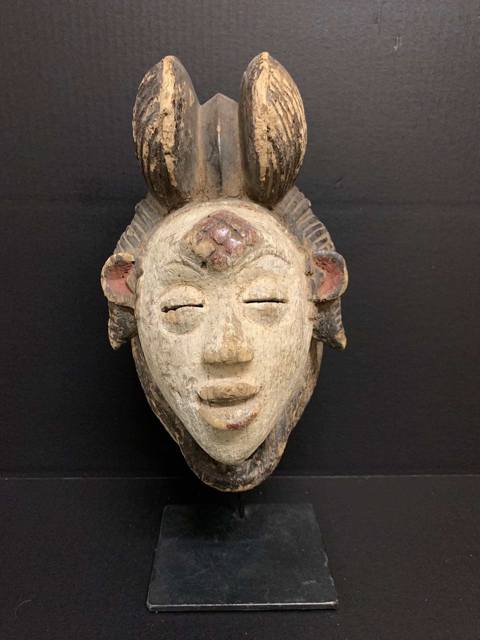 Carved Wood Punu Mask with Display Stand (1 of 7)