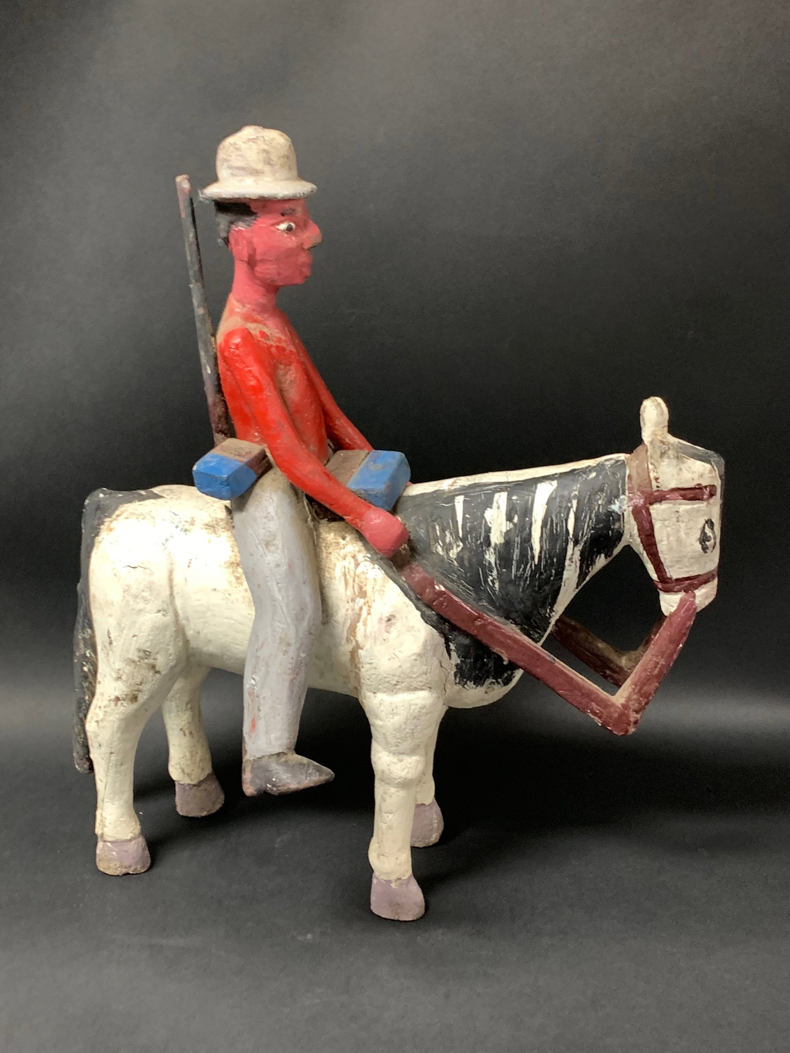 Carved Wood Colonial Horse With Rider Statue (1 of 8)