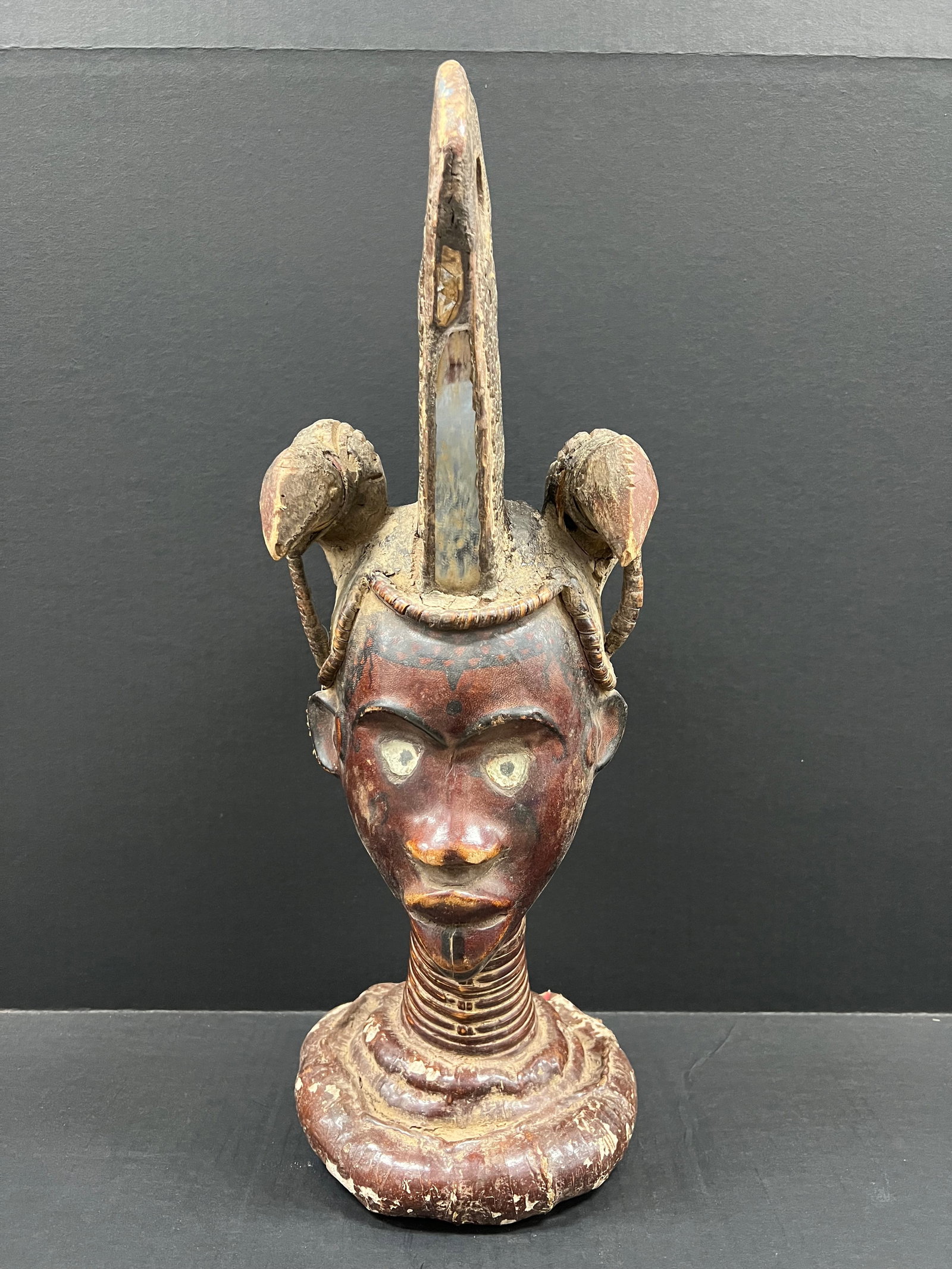 Carved Wood and Leather Skin Ekoi Ejagham Head Sculpture (1 of 9)
