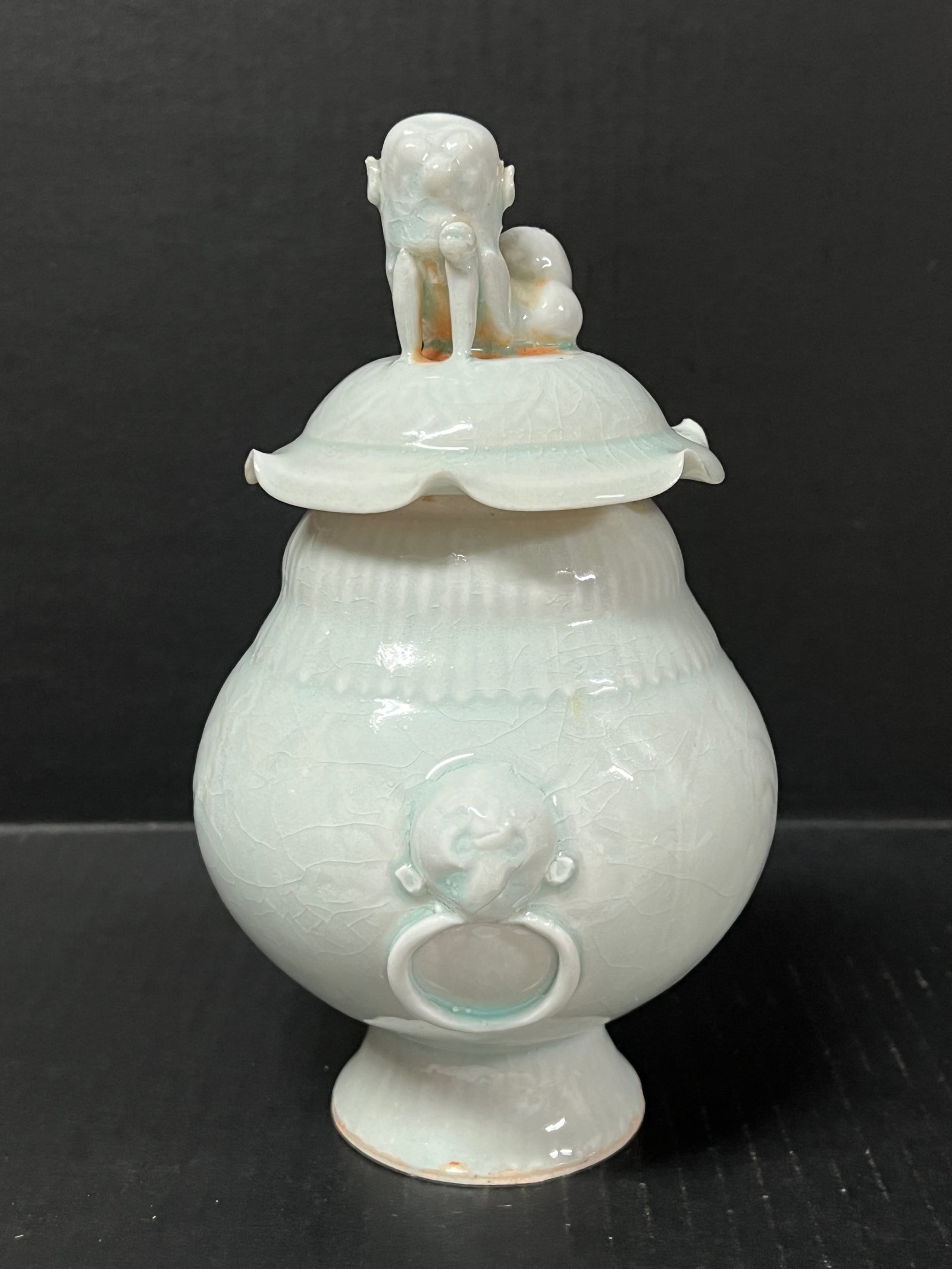 Porcelain Celadon Qing Bai Vase: Chinese Art Porcelain Celadon Qing Bai Vase. The dimension is 8.5 inches high x 5 inches wide. Please be aware that some of the items are vintage, secondhand, old ages, antiques and may have a defects