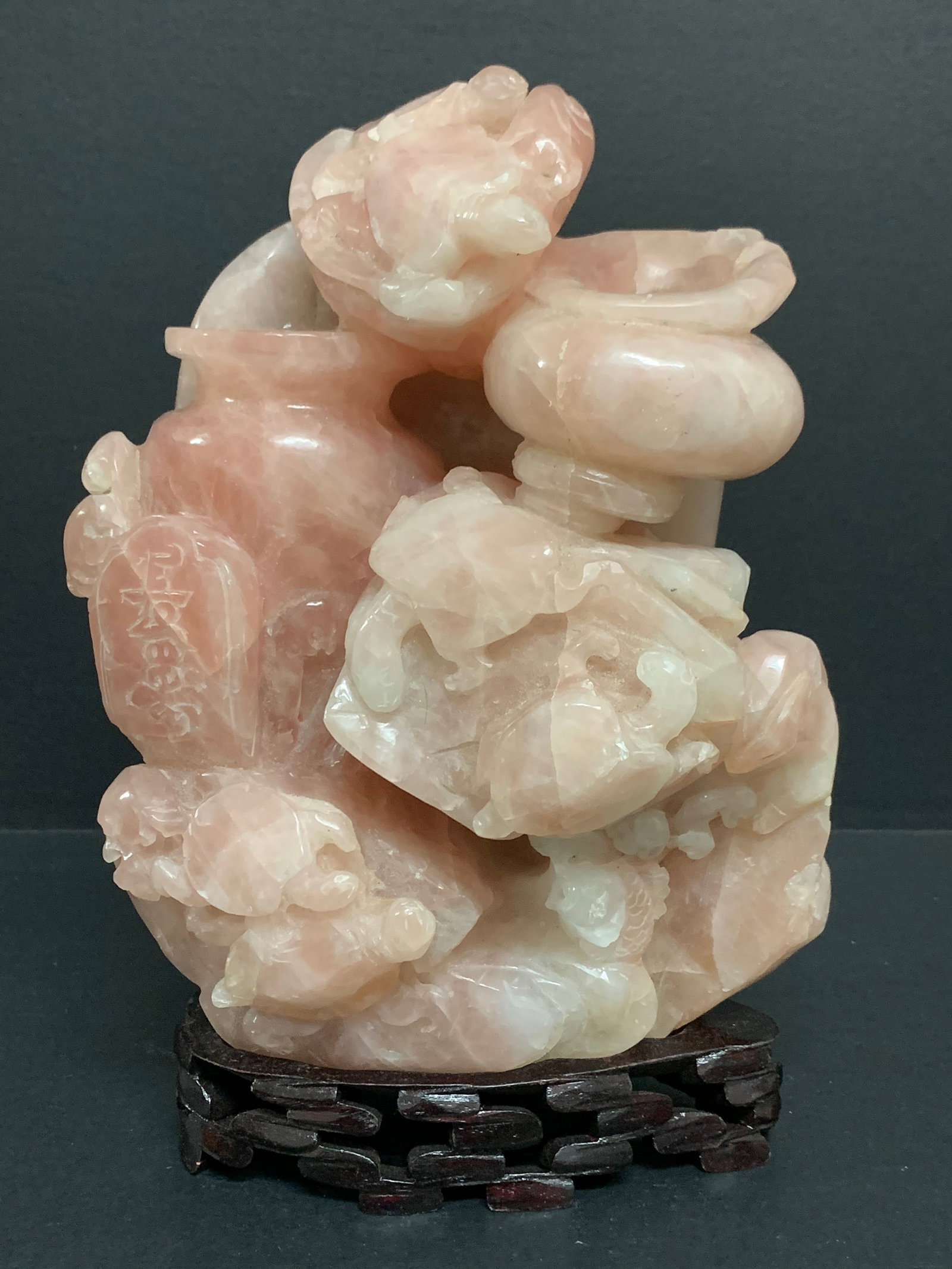 Chinese Carved Rose Quartz Mountain Scenery Sculpture (1 of 12)