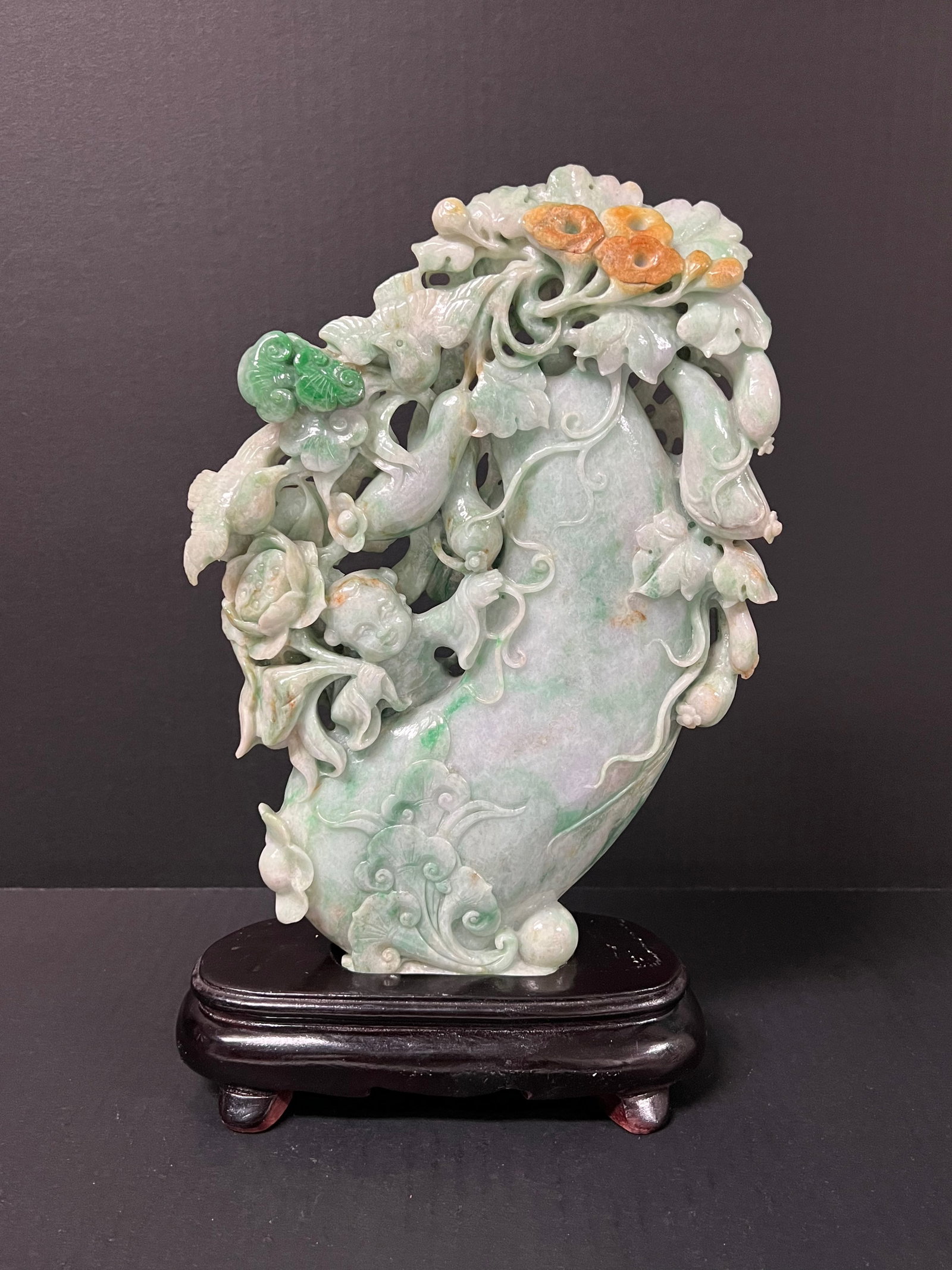 Carved Solid Burmese Jadeite Fruits Children Flower and Tree Design (1 of 10)