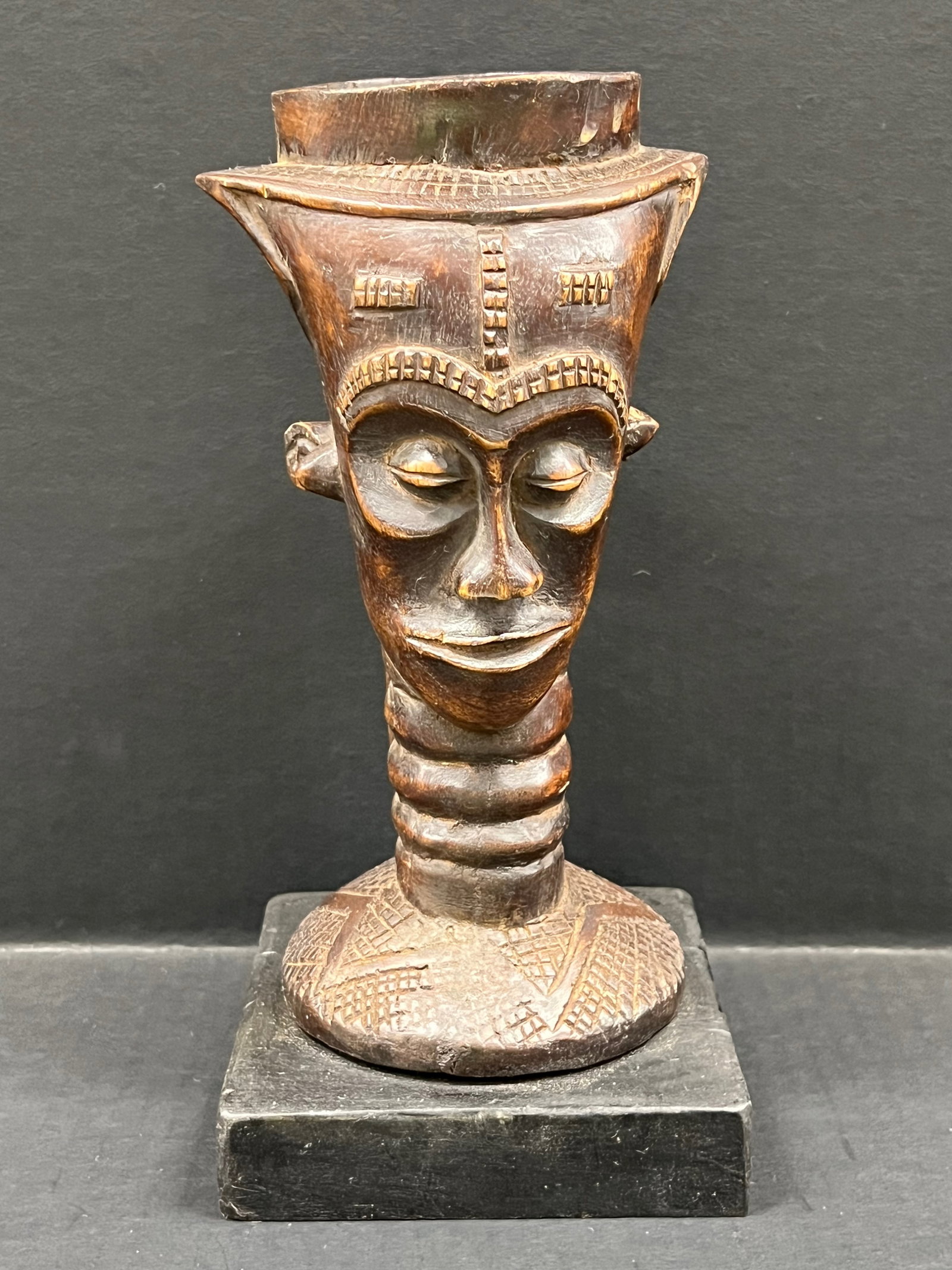 Carved Wood Kuba Wine Cup with Display Stand (1 of 7)