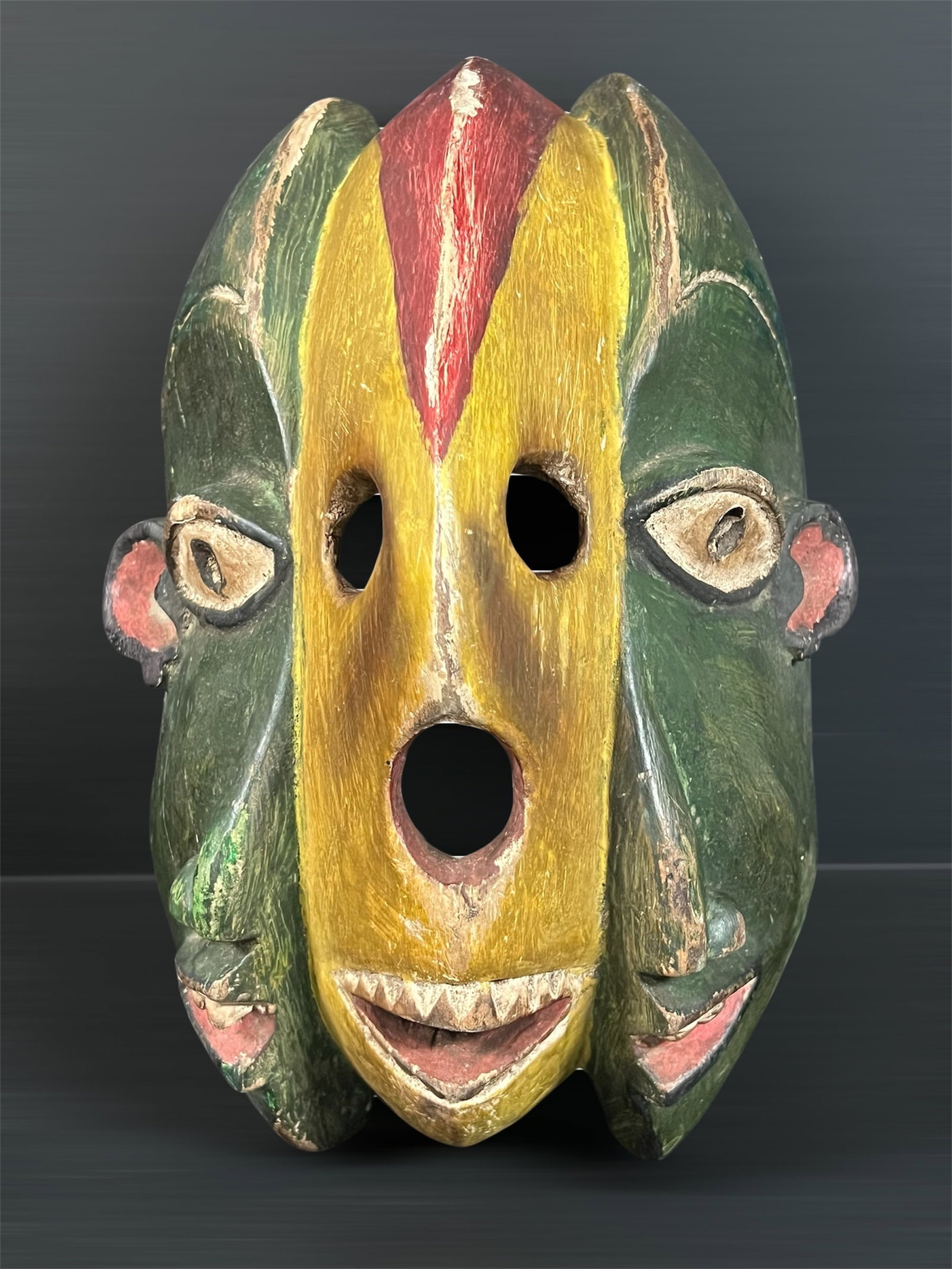 Bulu Monkey Mask: African Tribal Art Bulu Monkey Mask. The dimension is 12 inches high x 8.5 inches wide. Please be aware that some of the items are vintage, secondhand, old ages, antiques and may have a defects or sig