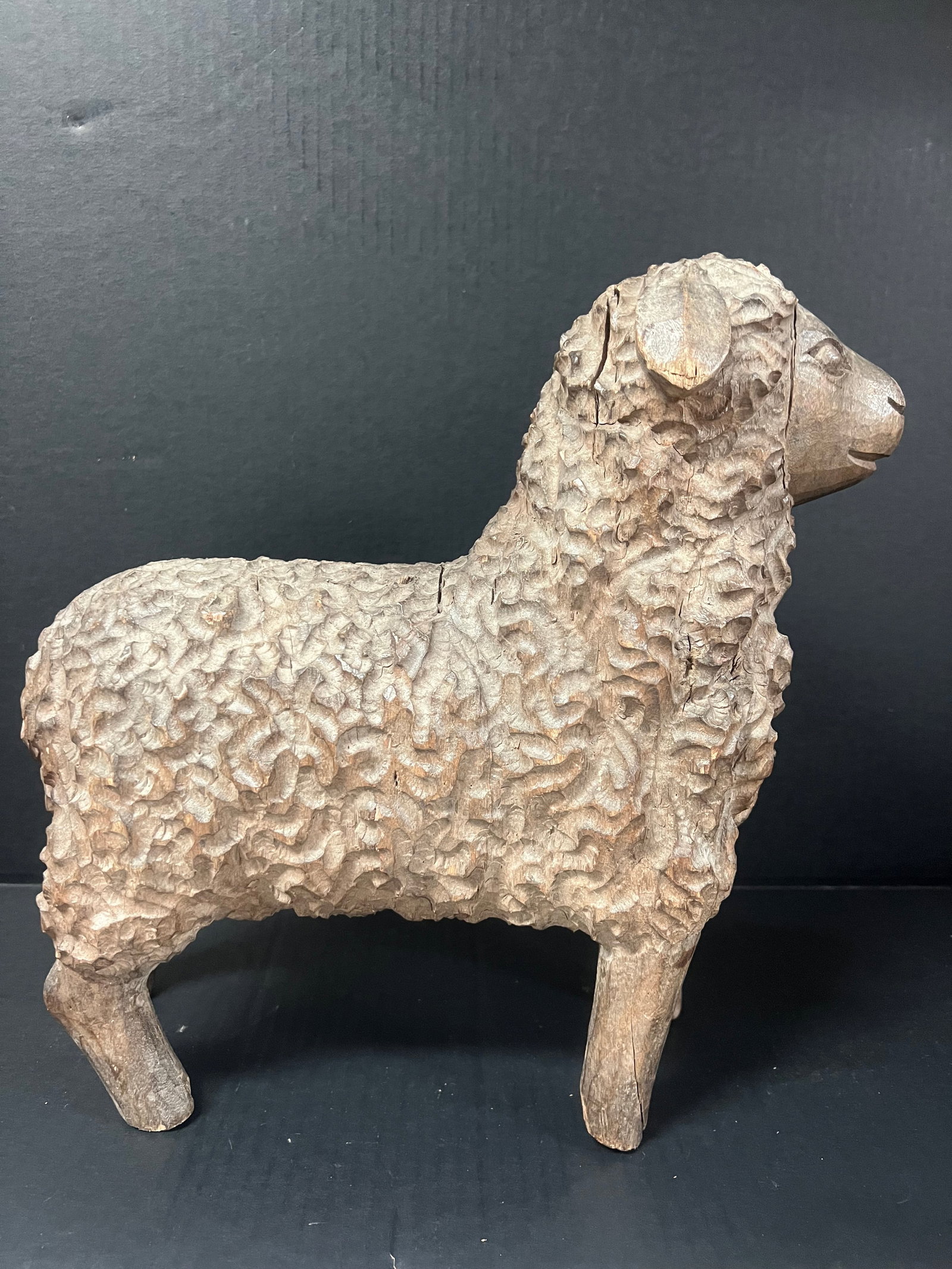 Hand Carved Wooden Large Sheep Sculpture (1 of 10)