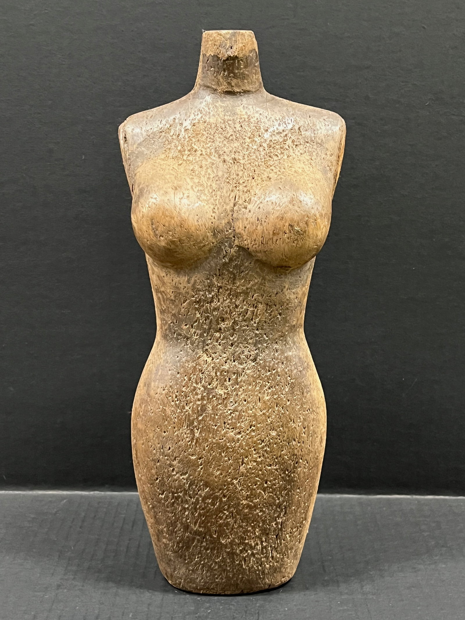 Hand Carved Wooden Mannequin Sculpture: Folk Art Hand Carved Wooden Mannequin Sculpture. The dimension is 16.5 inches high x 6 inches wide. Please be aware that some of the items are vintage, secondhand, old ages, antiques and may have a de