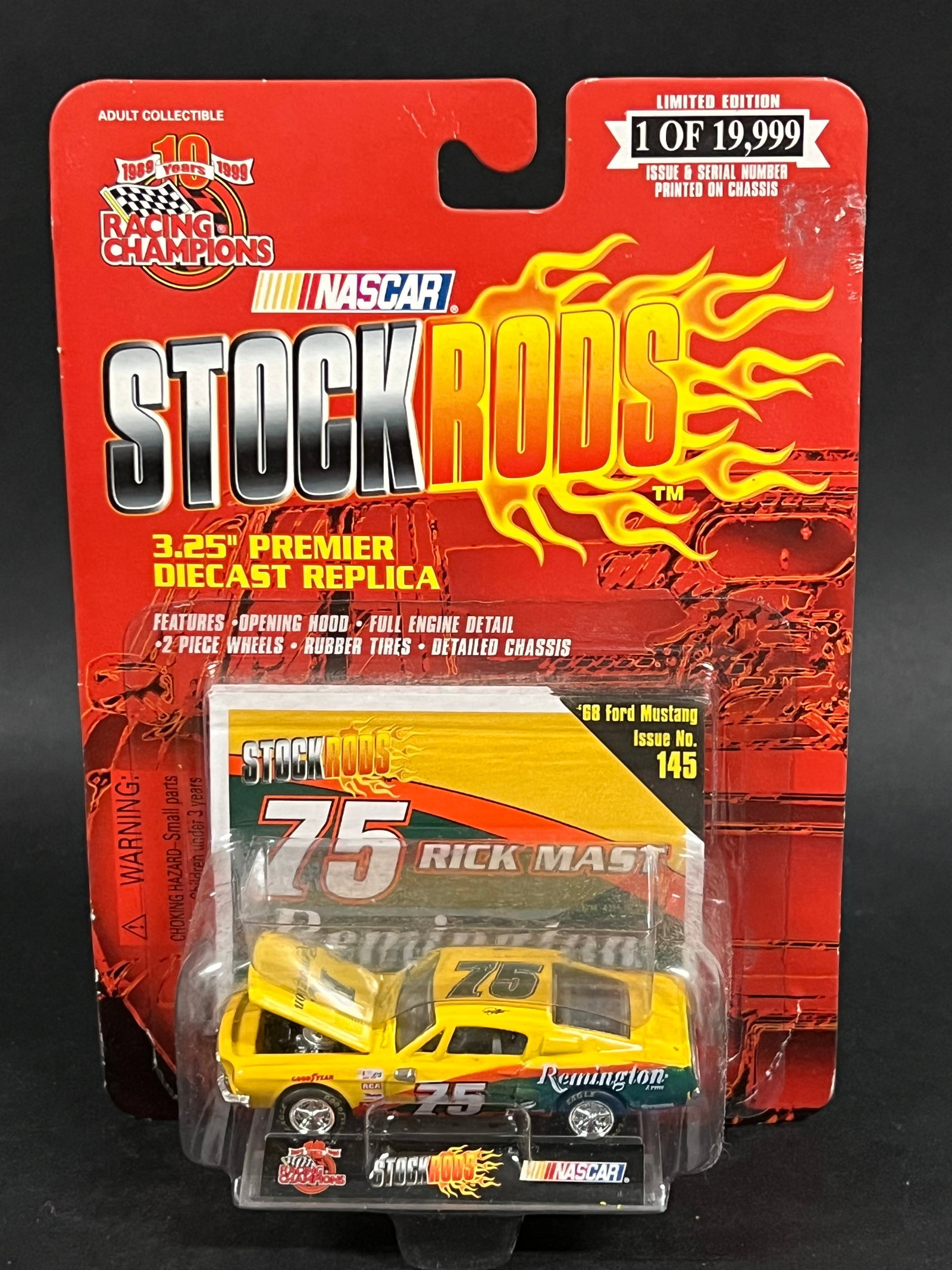 1:64 Scale Die Cast Collector Racing Car: 1:64 Scale Die Cast Collector NASCAR Racing Car #75 RICK MAST Original Sealed Packaging. The dimension is 8.5 inches high x 4.25 inches wide. Please be aware that some of the items are vintage, second