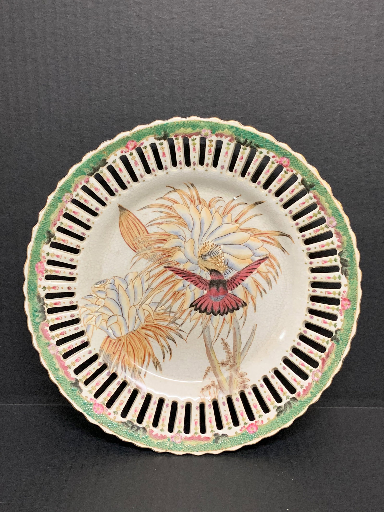 European Decorative Porcelain Plate: European Decorative Porcelain Plate with Bird and Floral Design. The dimension is 10 inches high x 10 inches wide. Please be aware that some of the items are vintage, secondhand, old ages, antiques an