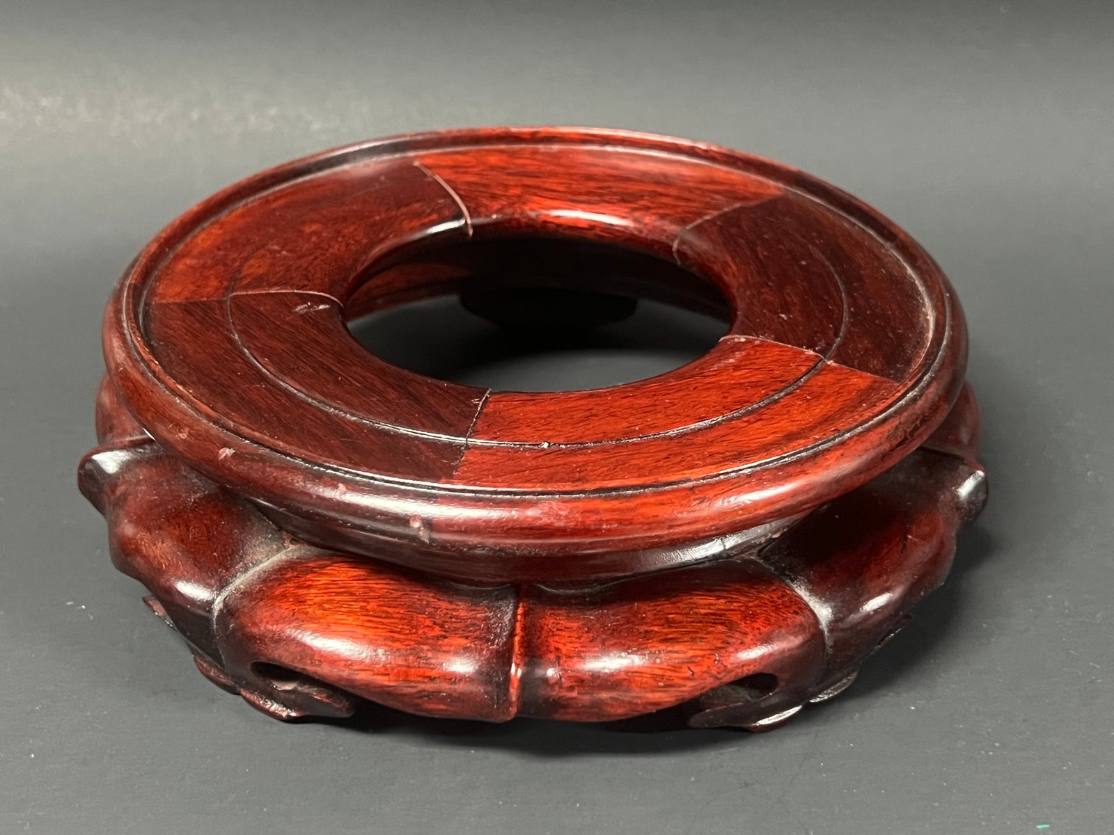 Chinese Art Carved Wooden Display Base: Chinese Art Carved Wooden Display Base. The dimension is 2 inches high x 7 inches wide. Please be aware that some of the items are vintage, secondhand, old ages, antiques and may have a defects or