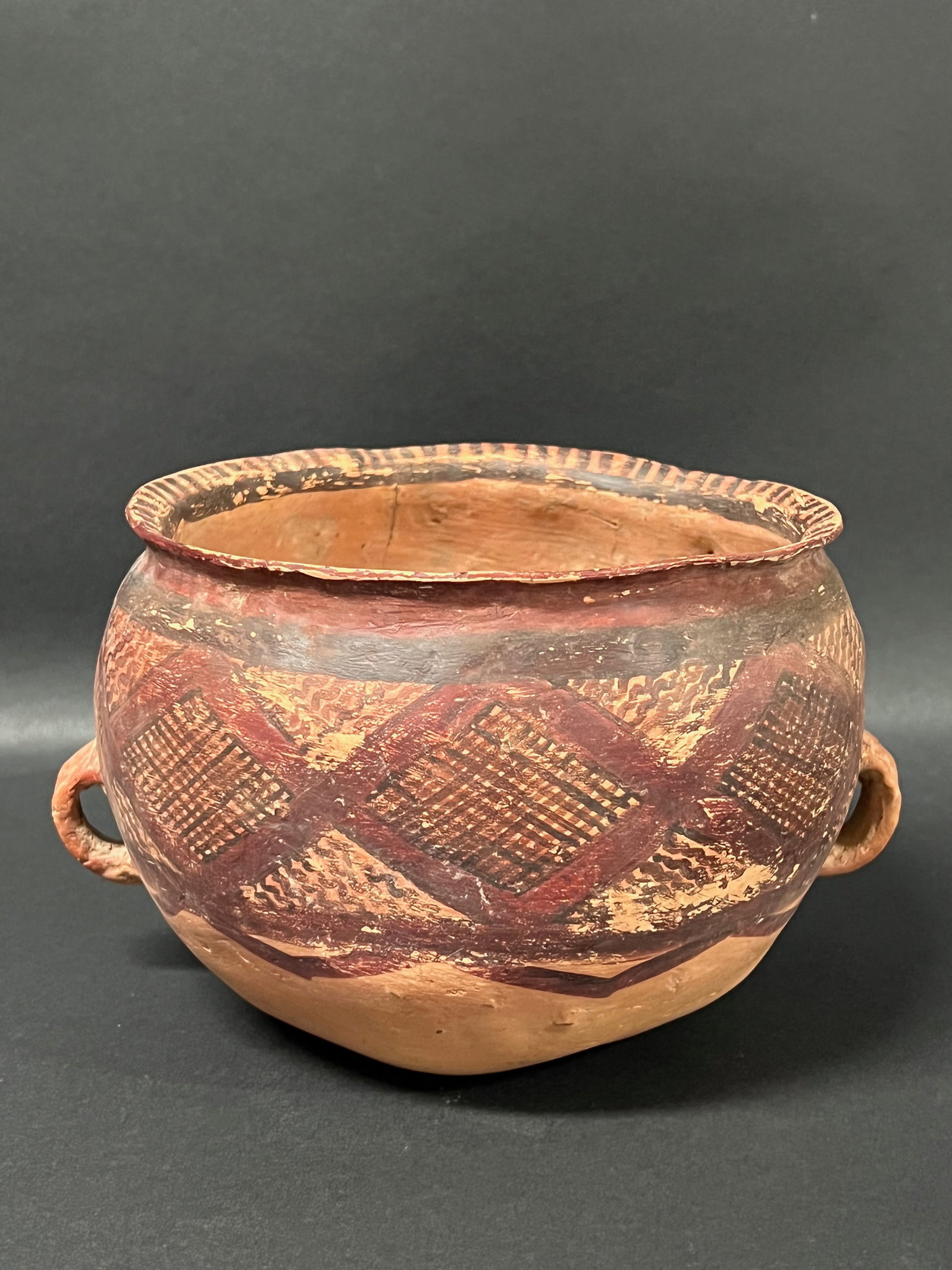 Chinese Art Painted Pottery Jar: Chinese Art Painted Pottery Jar. The dimension is 5 inches high x 8 inches wide. Please be aware that some of the items are vintage, secondhand, old ages, antiques and may have a defects or sign of