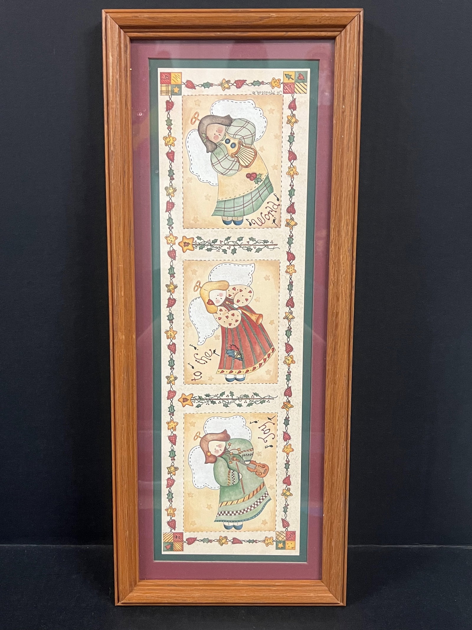 Wooden Framed Joy to The World Angles Home Decors: Wooden Framed Joy to the World Angels Home Decors. The dimension is 18.25 inches high x 12.25 inches wide. Please be aware that some of the items are vintage, secondhand, old ages, antiques and may ha