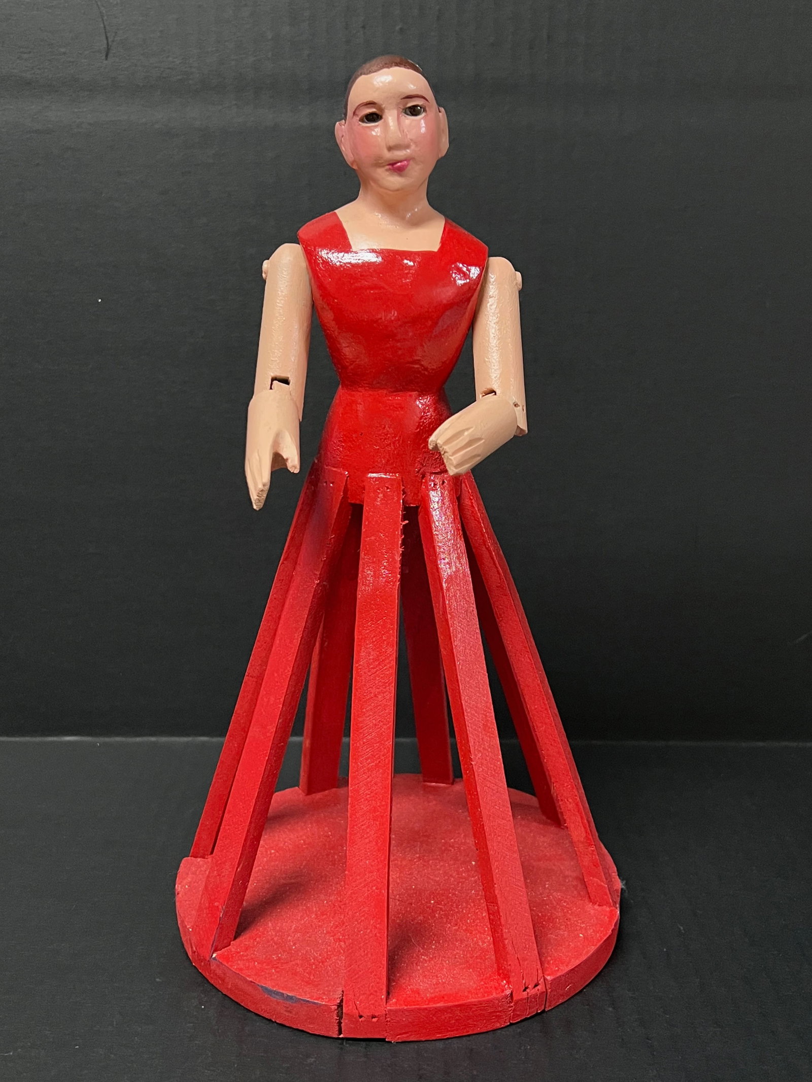 Carved Wood Female Cage Doll With Glass Eyes Religious Figure: Religious Art Carved Wood Female Cage Doll with Glass Eyes . The dimension is 12 inches high x 6.5 inches wide. Please be aware that some of the items are vintage, secondhand, old ages, antiques and m