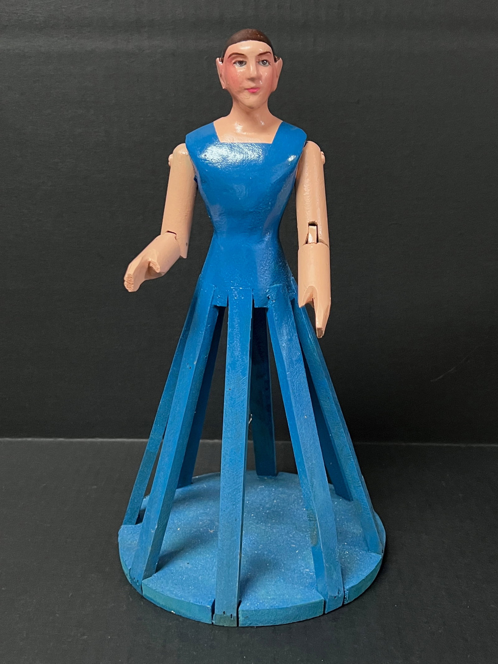 Carved Wood Female Cage Doll With Glass Eyes Religious Figure: Religious Art Carved Wood Female Cage Doll with Glass Eyes . The dimension is 12 inches high x 6.5 inches wide. Please be aware that some of the items are vintage, secondhand, old ages, antiques and m