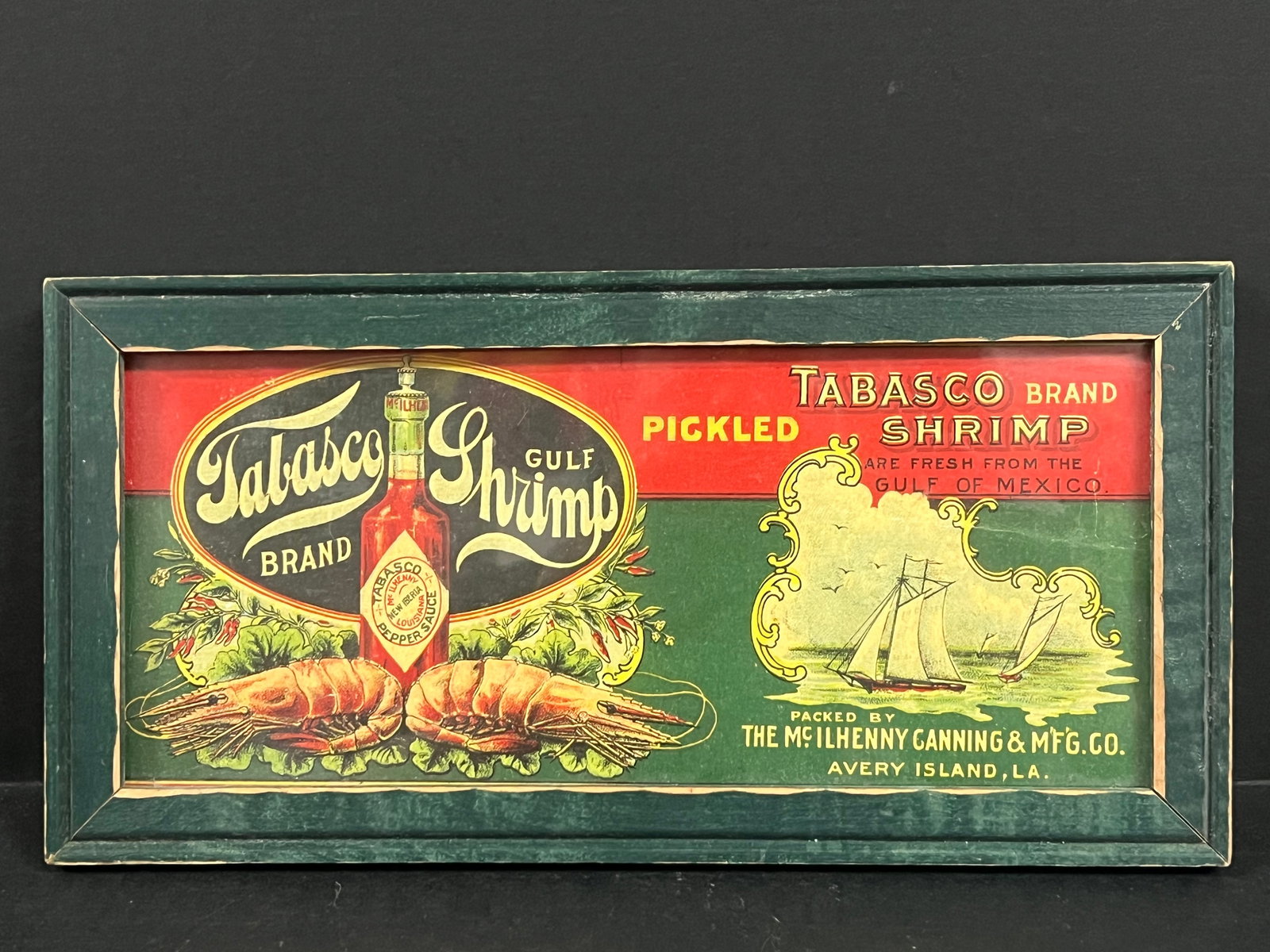 Vintage Framed Tabasco Brand Gulf Shrimp Advertising Sign (1 of 5)