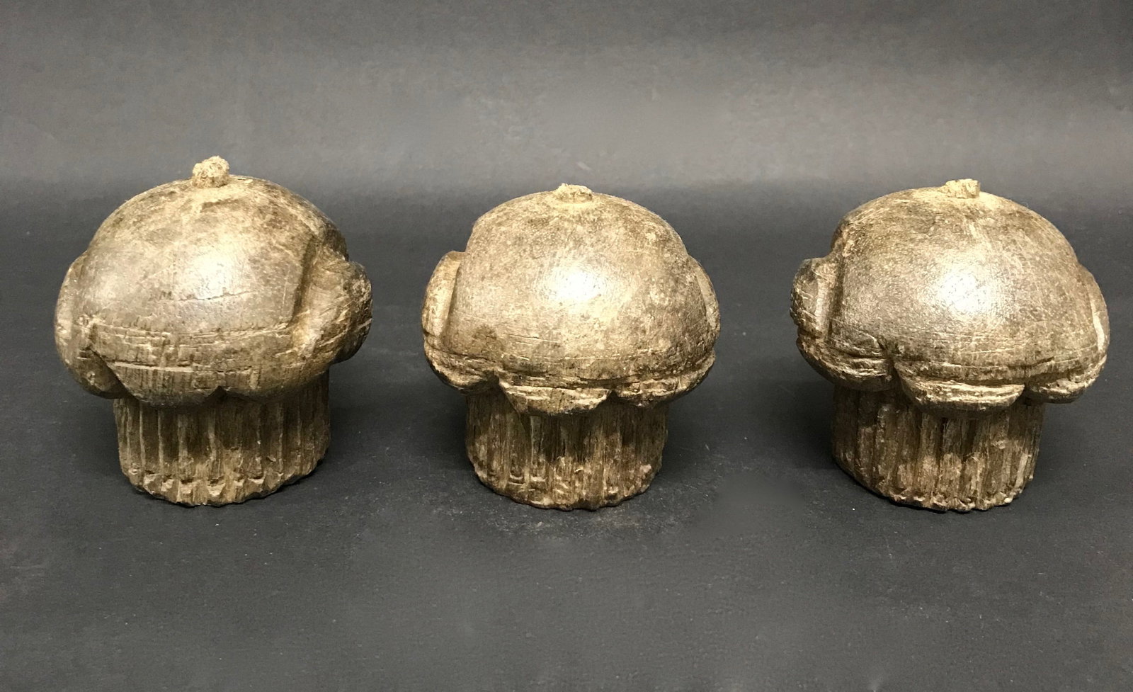 Folk Art Carved Wood Miniature Cupcakes Sculpture Lot of 3 (1 of 5)