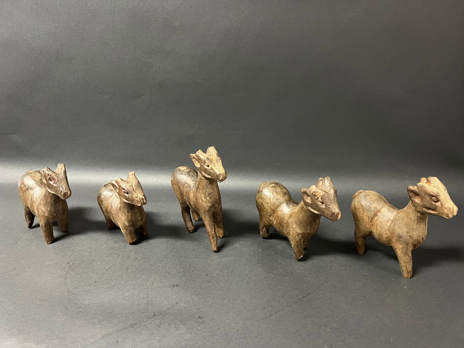 Vintage Carved Wooden Deer Sculpture Lot of 5: Vintage Carved Wooden Deer Sculpture Lot of 5. The dimension is 4 inches high x 5 inches wide. Please be aware that some of the items are vintage, secondhand, old ages, antiques and may have a
