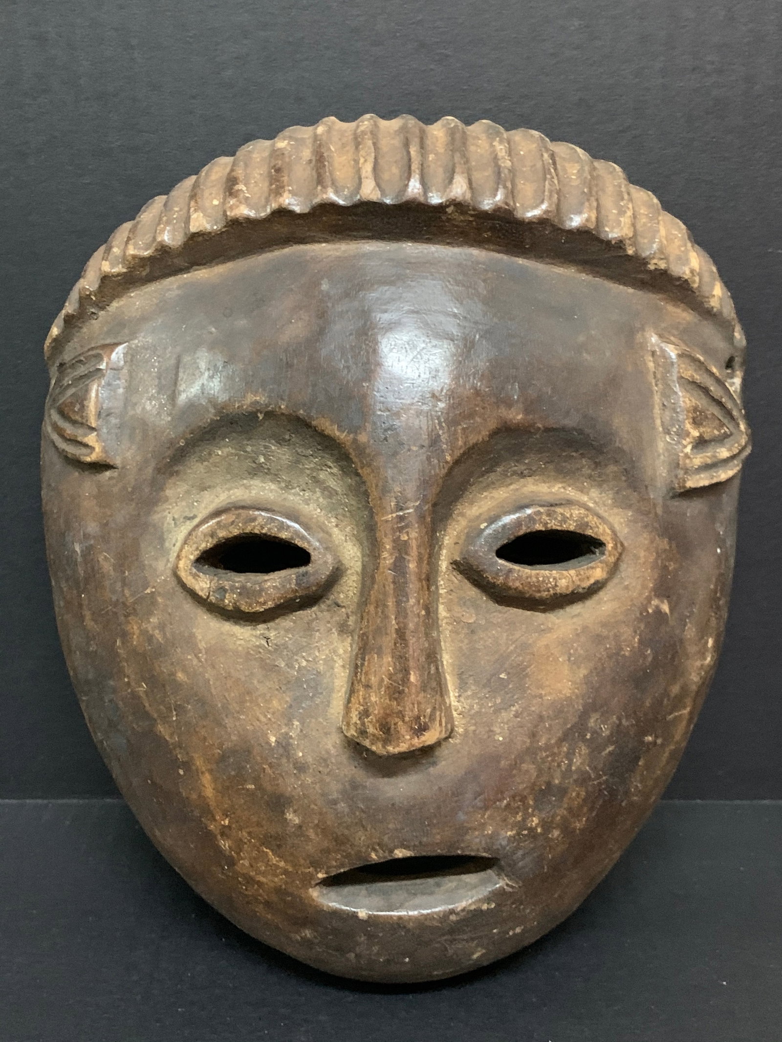 Tabwa Mask: African Tribal Art Tabwa Mask. The dimension is 10 inches high x 8 inches wide. Please be aware that some of the items are vintage, secondhand, old ages, antiques and may have a defects or sign of age