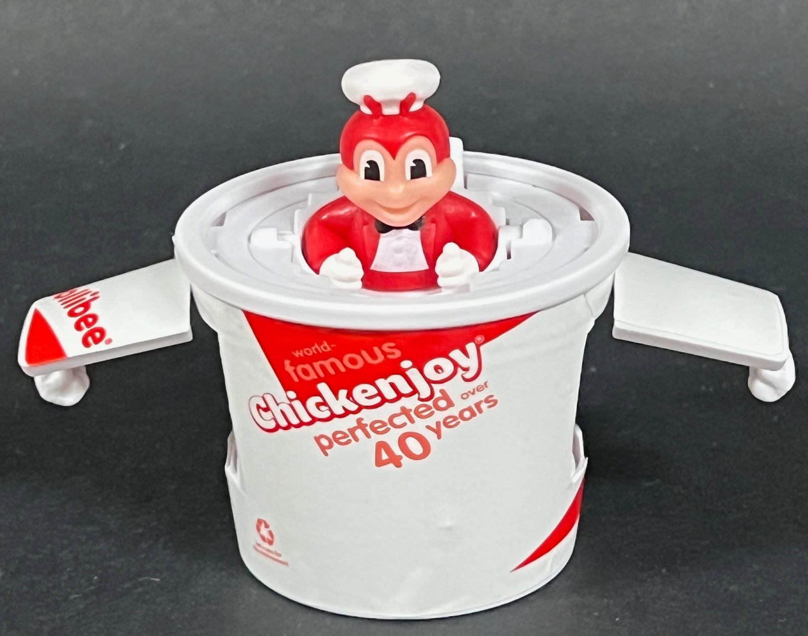2022 Jollibee Kiddie Meal Jollibots Collectible Toy CHICKENJOY TRANSFORMER: 2022 Jollibee Kiddie Meal Jollibots Collectible Toy CHICKENJOY BUCKET TRANSFORMER. The dimension is 3 inches high x 4.75 inches wide. Please be aware that some of the items are vintage, secondhand, ol
