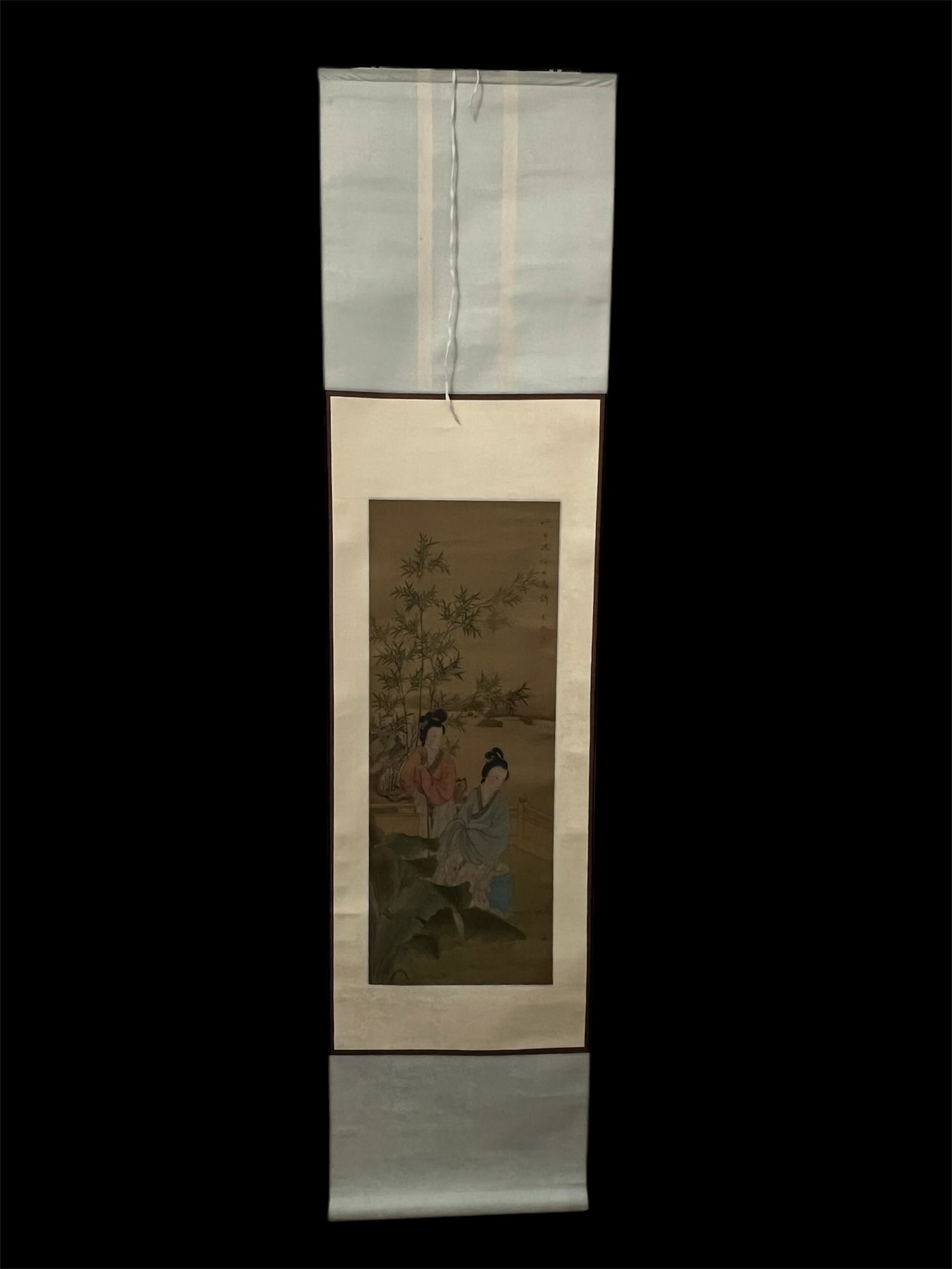 Chinese Art Scroll Painting: Chinese Art Scroll Painting. The dimension is 53 inches high x 13 inches wide. Please be aware that some of the items are vintage, secondhand, old ages, antiques and may have a defects or sign of