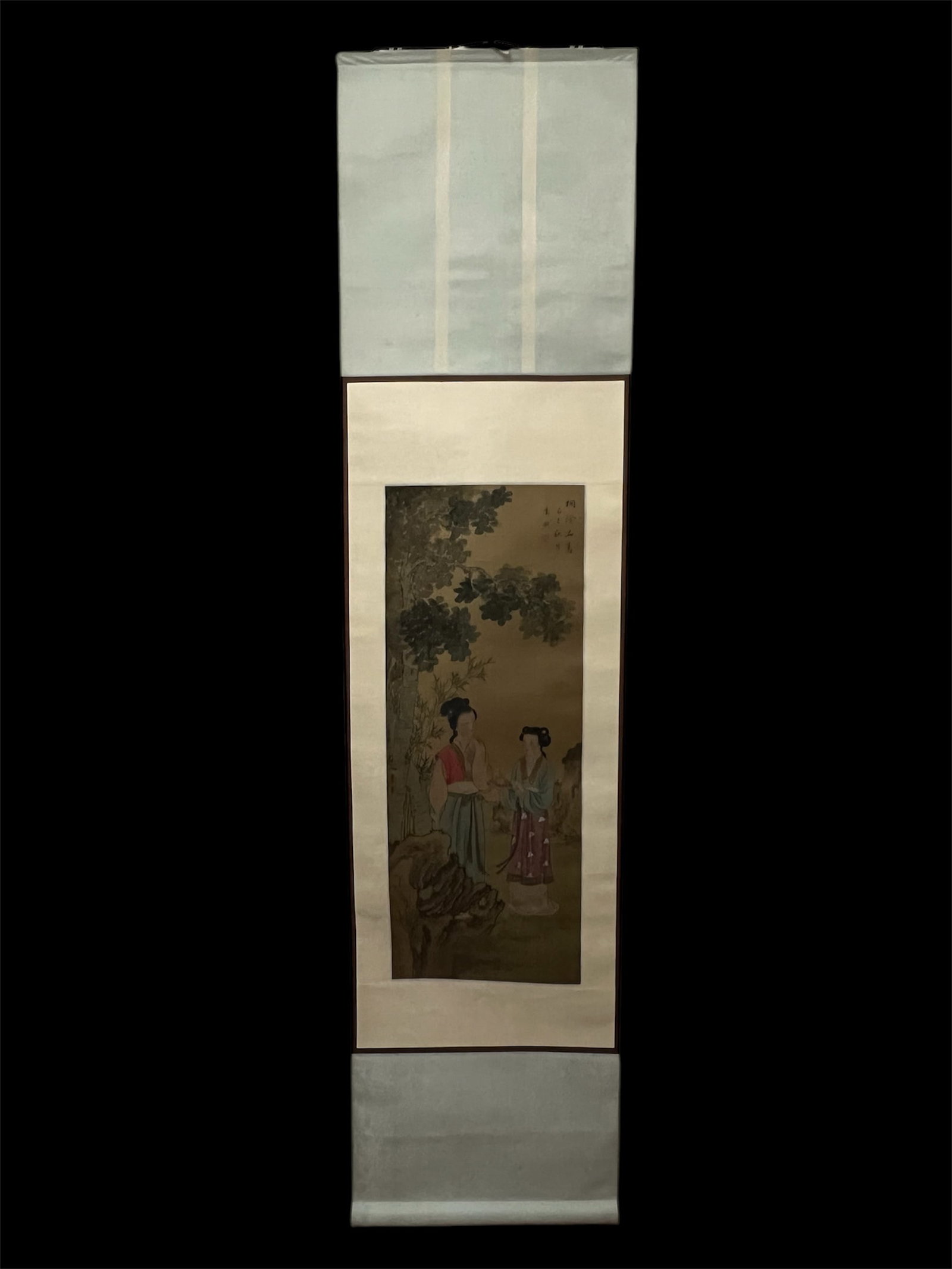 Chinese Art Scroll Painting: Chinese Art Scroll Painting. The dimension is 53 inches high x 13 inches wide. Please be aware that some of the items are vintage, secondhand, old ages, antiques and may have a defects or sign of ages