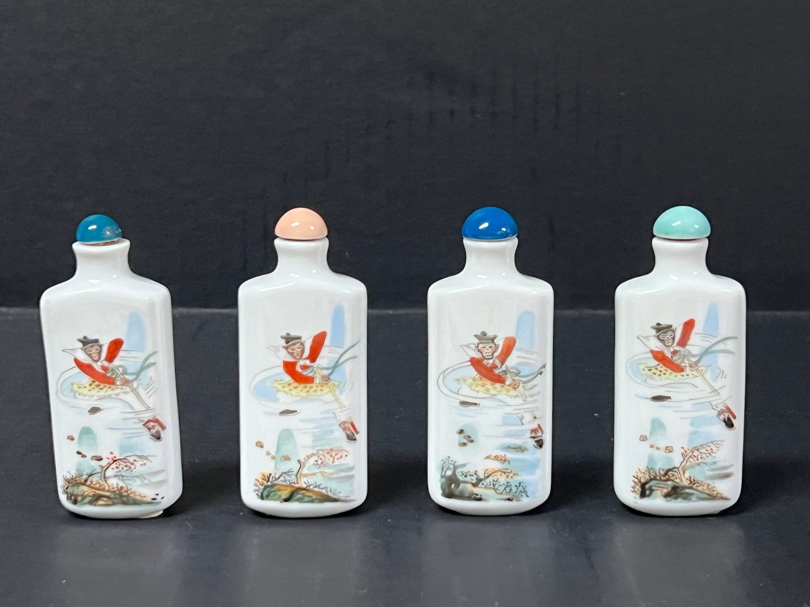 Chinese Art Porcelain Snuff Bottle Lot of 4: Chinese Art Porcelain Snuff Bottle Lot of 4. The dimension is 3 inches high x 2 inches wide. Please be aware that some of the items are vintage, secondhand, old ages, antiques and may have a defects o