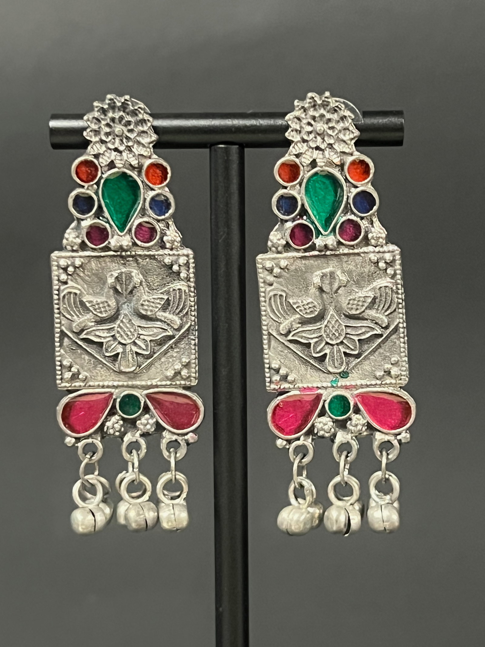 Vintage Berber Style Silver Gilt and Enamel Earrings: Vintage Bereber Style Silver Gilt and Enamel Earrings. The dimension is 2.5 inches high x 1 inches wide. Please be aware that some of the items are vintage, secondhand, old ages, antiques and may have
