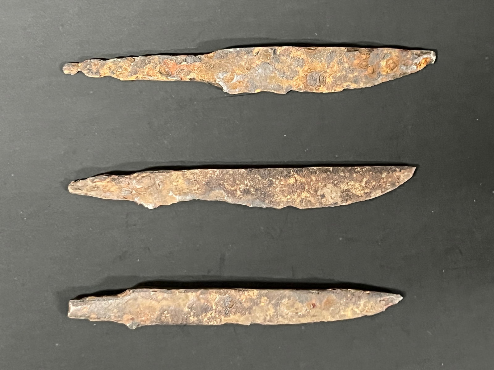 Medieval Iron Viking Small Pouch Knives Lot of 3: Medieval Iron Viking Small Pouch Knives Lot of 3. The dimension is 3 inches high x .25 inches wide. Please be aware that some of the items are vintage, secondhand, old ages, antiques and may have a de