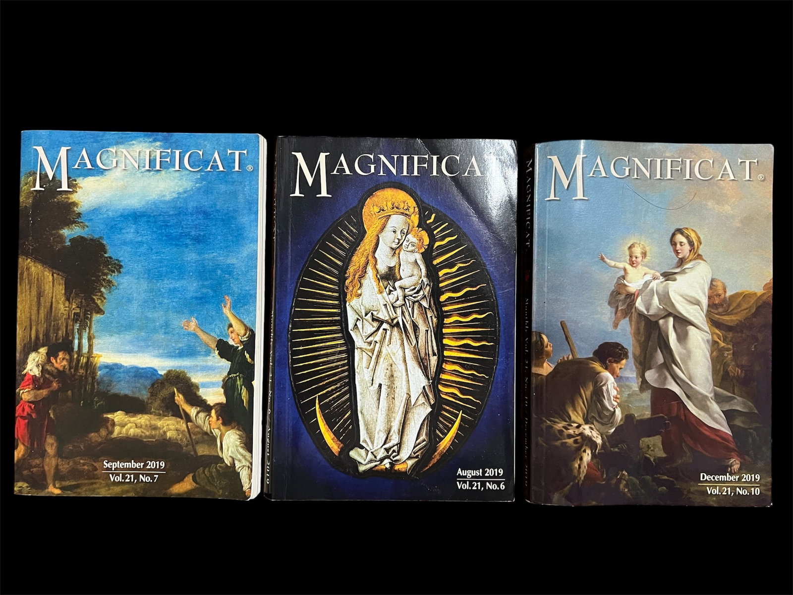 Magnificat Catholic Magazines 2019 Lot of 3: Magnificat Catholic Magazine 2019 Lot of 3. The dimension is 6.75 inches high x 4.5 inches wide. Please be aware that some of the items are vintage, secondhand, old ages, antiques and may have a