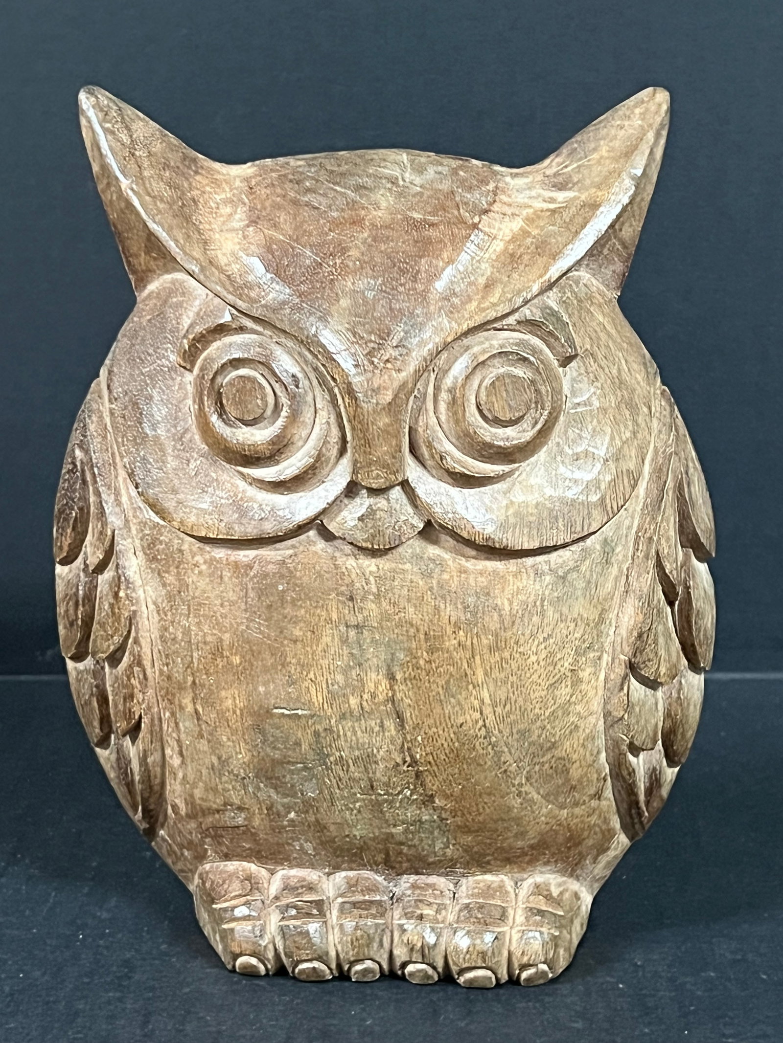 Folk Art Hand Carved Wooden Owl Sculpture (1 of 6)