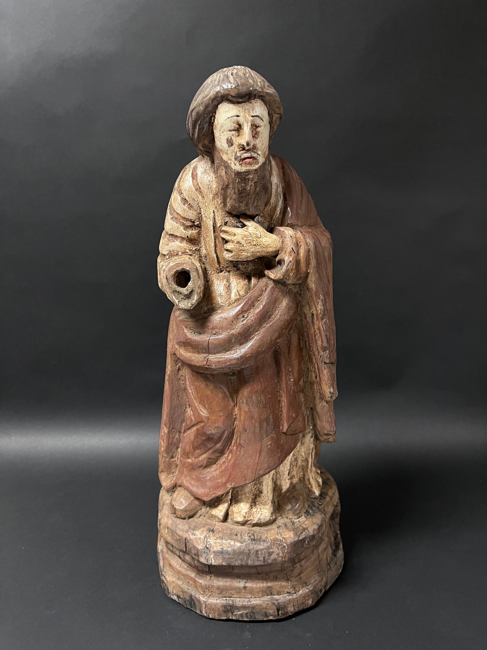 Carved Wood Saint Paul Sculpture: Religious Art Carved Wood Saint Paul Sculpture. The dimension is 20.5 inches high x 8.5 inches wide. Please be aware that some of the items are vintage, secondhand, old ages, antiques and may have a d