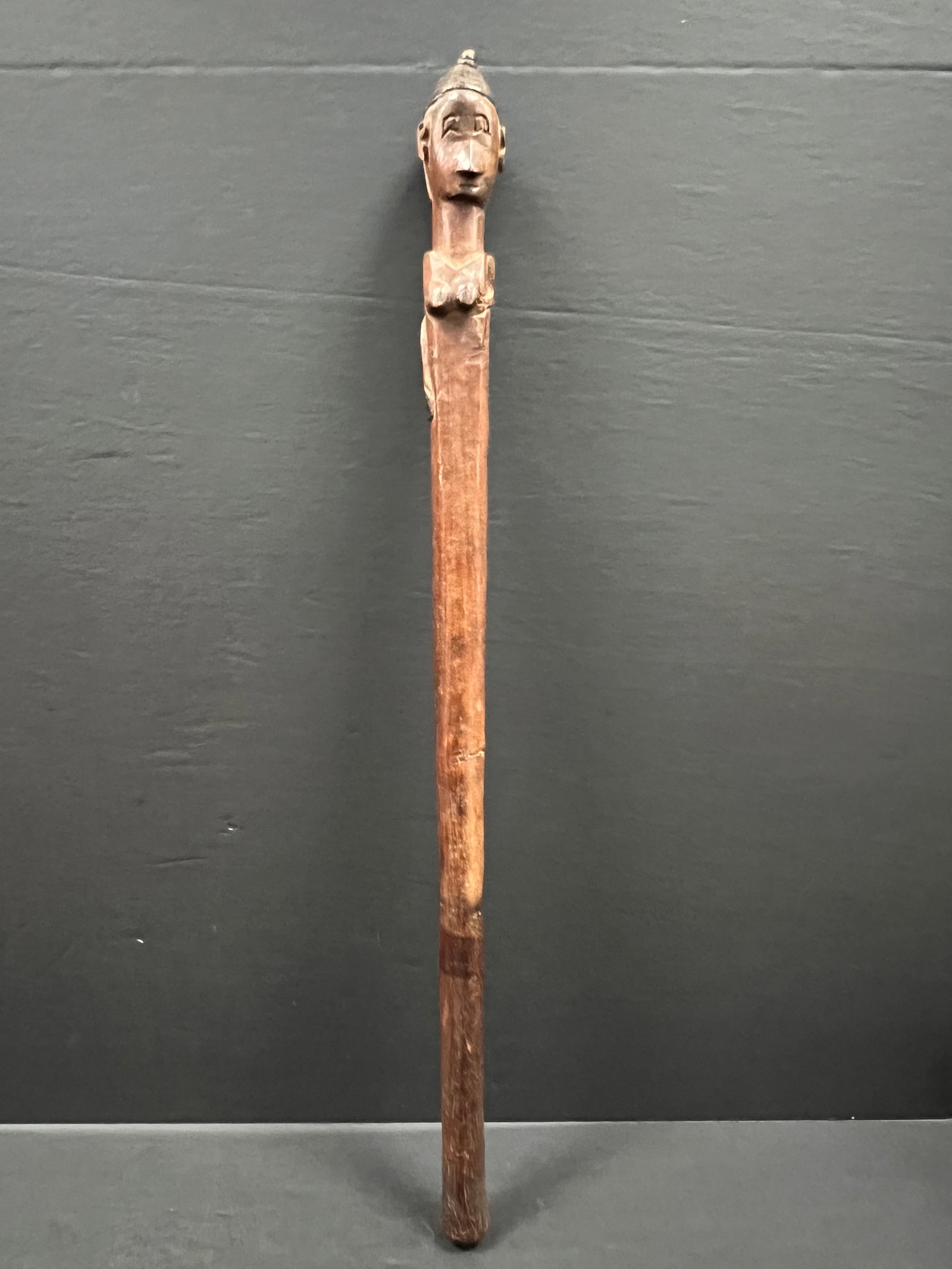 Carved Wood Tanzania Scepter: African Tribal Art Carved Wood Tanzania Scepter. The dimension is 20 inches high x 1.5 inches wide. Please be aware that some of the items are vintage, secondhand, old ages, antiques and may have a