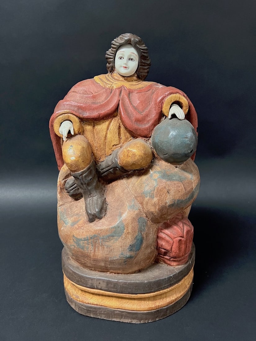 Carved Wood Sto. Nino: Religious Art Carved Wood Sto. Nino. The dimension is 12 inches high x 5 inches depth x 6 inches wide. Please be aware that some of the items are vintage, secondhand, old ages, antiques and may have a