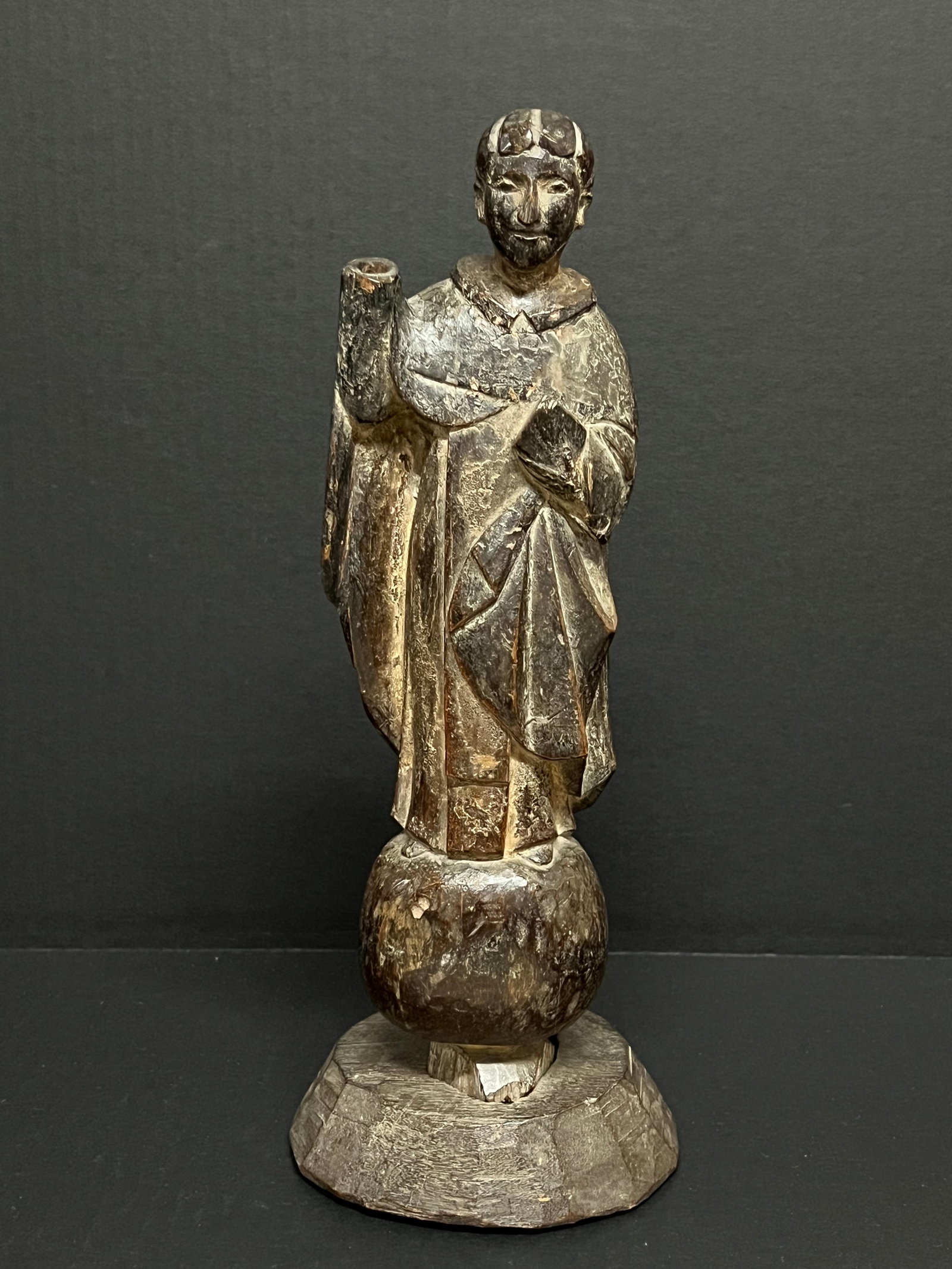 Carved Wood 19th Century Colonial Saint: Religious Art Carved Wood 19th Century Colonial Saint. The dimension is 13.75 inches high x 5.25 inches wide. Please be aware that some of the items are vintage, secondhand, old ages, antiques and may