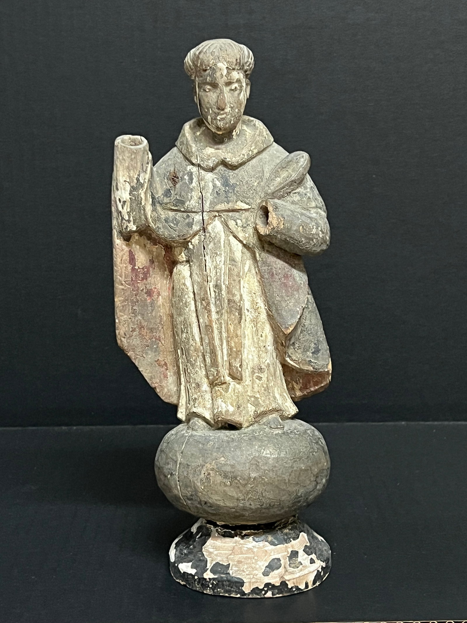 Carved Wood 19th Century Colonial Saint: Religious Art Carved Wood 19th Century Colonial Saint. The dimension is 11 inches high x 4.5 inches wide. Please be aware that some of the items are vintage, secondhand, old ages, antiques and may hav