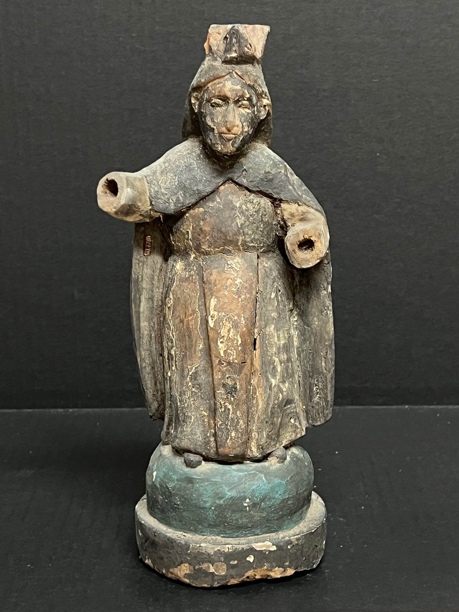 Carved Wood 19th Century Colonial Saint: Religious Art Carved Wood 19th Century Colonial Saint. The dimension is 11 inches high x 5 inches wide. Please be aware that some of the items are vintage, secondhand, old ages, antiques and may have 