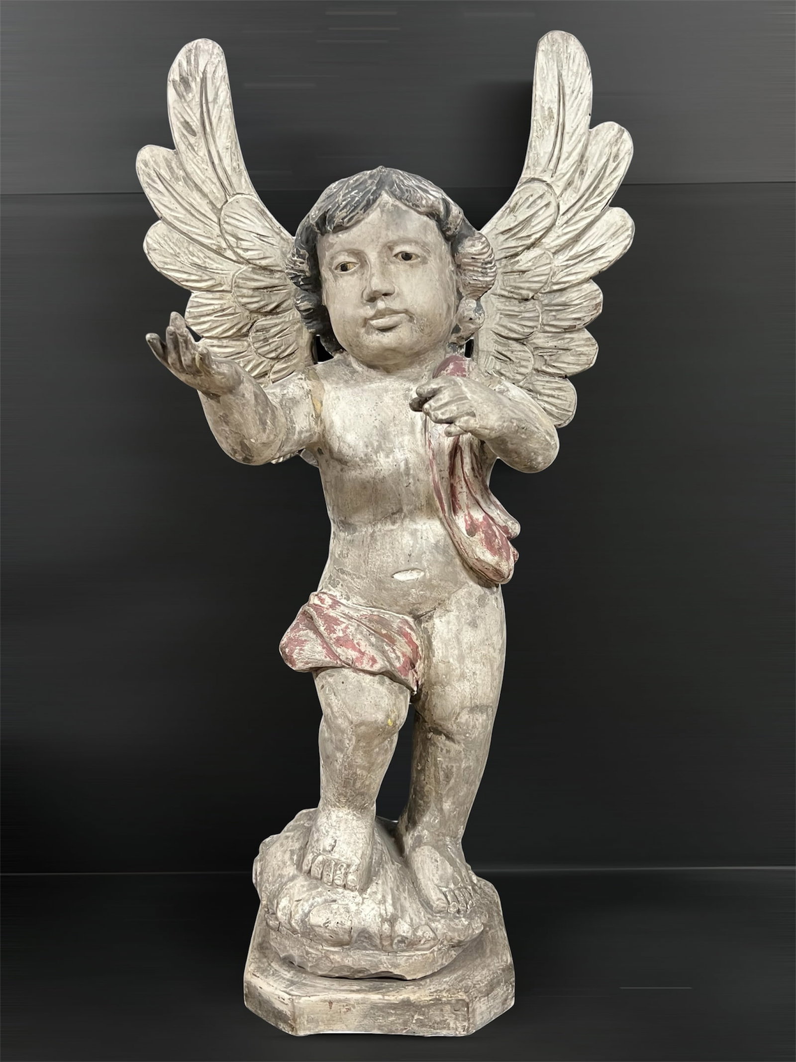 Large Carved Wood Standing Angel Antique Finished: Religious Art Large Carved Wood Standing Angel Antique Finished. The dimension is 28.5 inches high x 10 inches depth x 15.5 inches wide. Please be aware that some of the items are vintage, secondhand,
