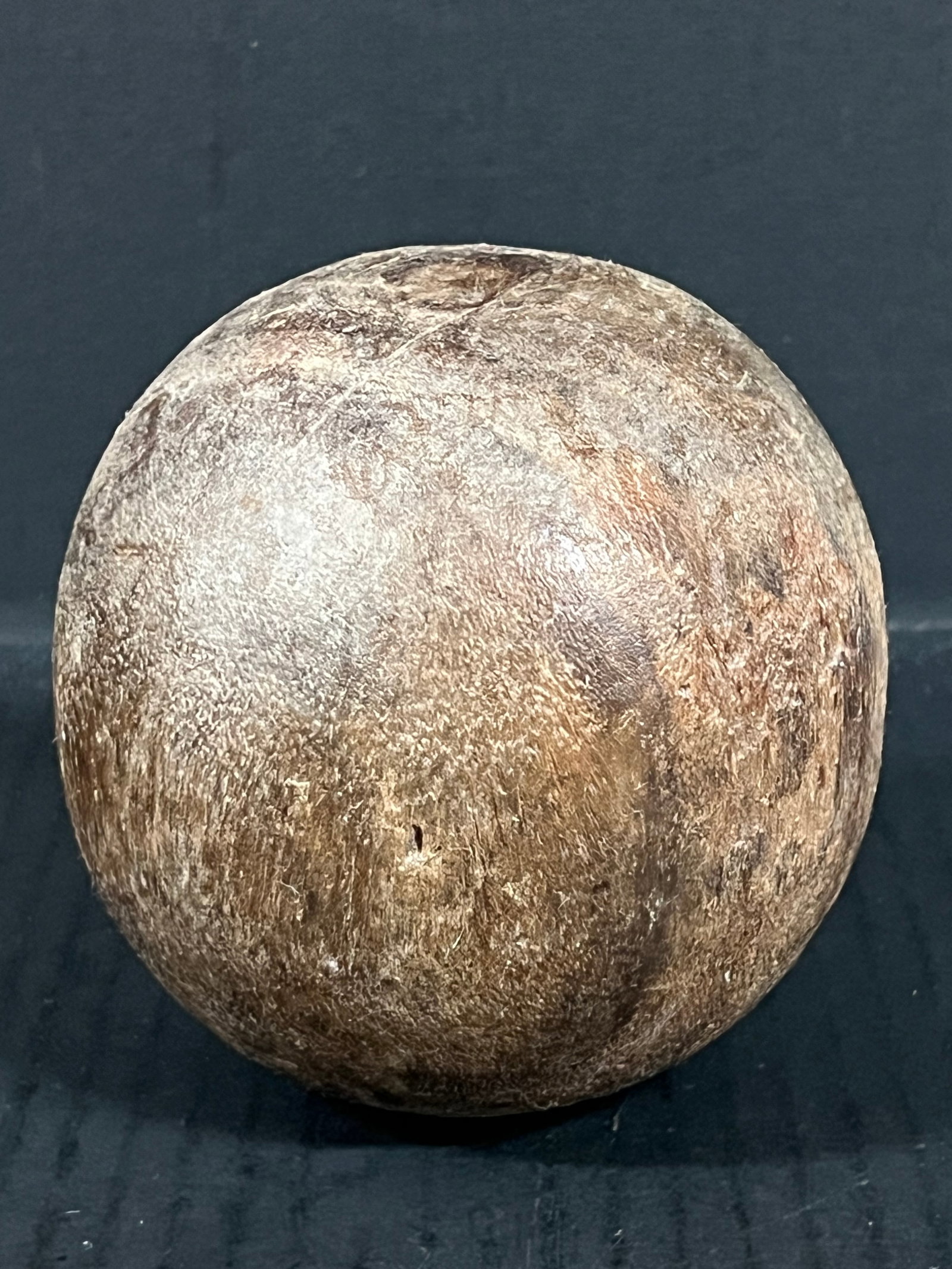 Carved Wood Ball: Folk Art Carved Wood Ball. The dimension is 4.5 inches high x 4.5 inches depth x 4.5 inches wide. Please be aware that some of the items are vintage, secondhand, old ages, antiques and may have a