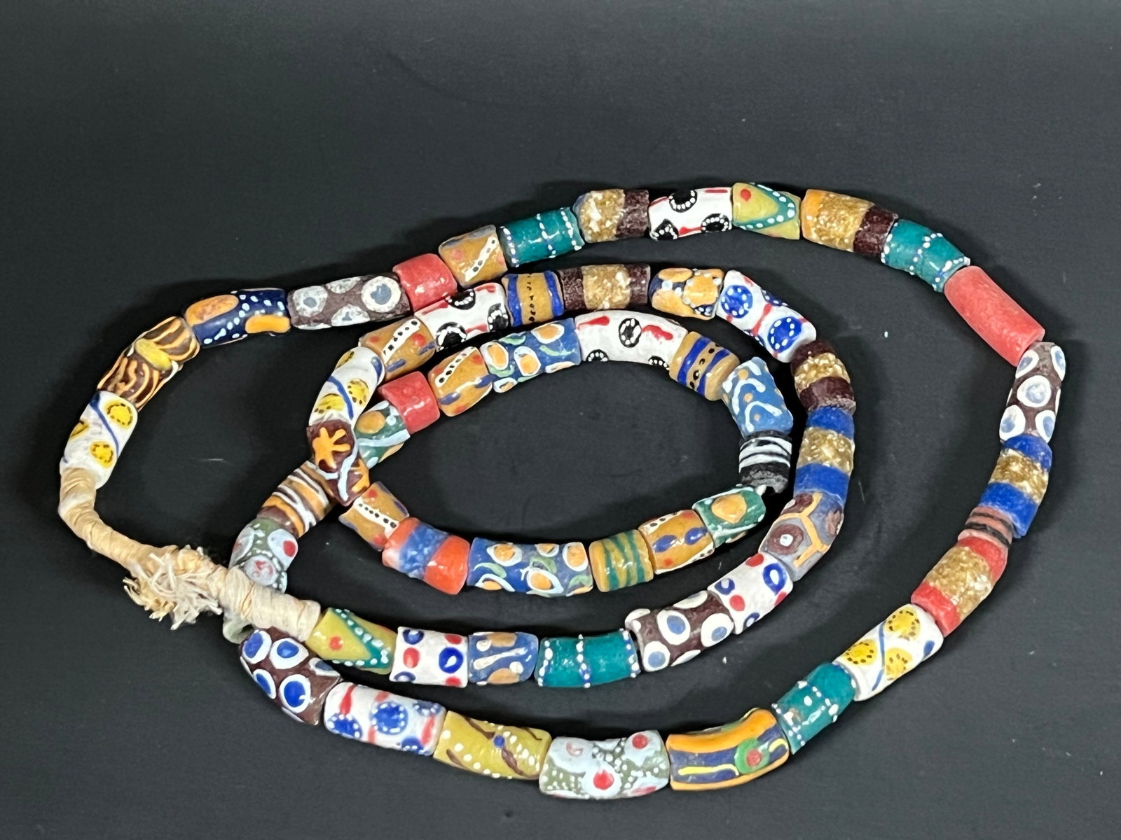Glass Beads Necklace: African Tribal Art Glass Beads Necklace. The dimension is Rounds. Please be aware that some of the items are vintage, secondhand, old ages, antiques and may have a defects or sign of ages, However we 